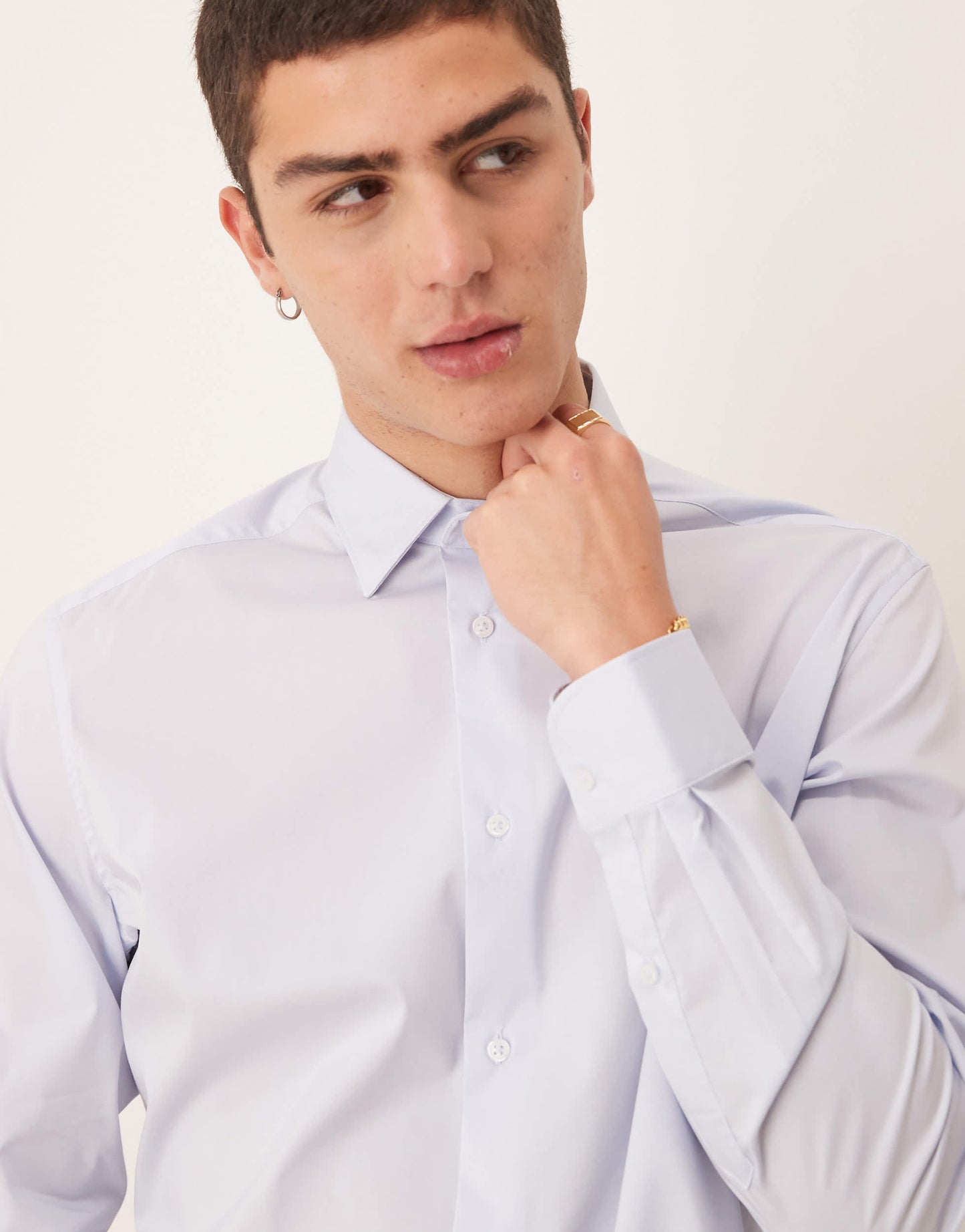 Mango smart regular fit stretch cotton shirt in light blue