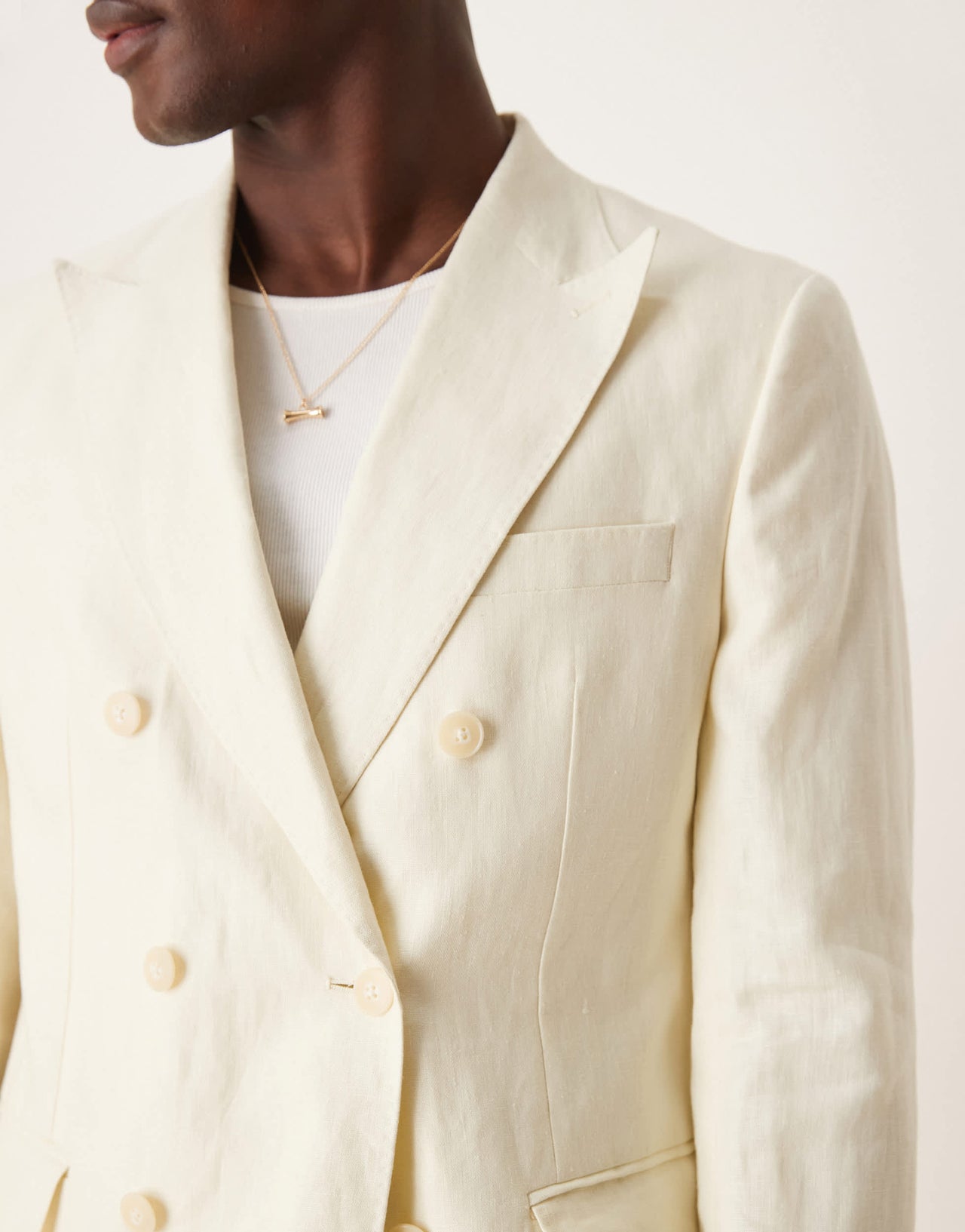 Mango slim fit double breasted linen suit blazer in ecru co-ord