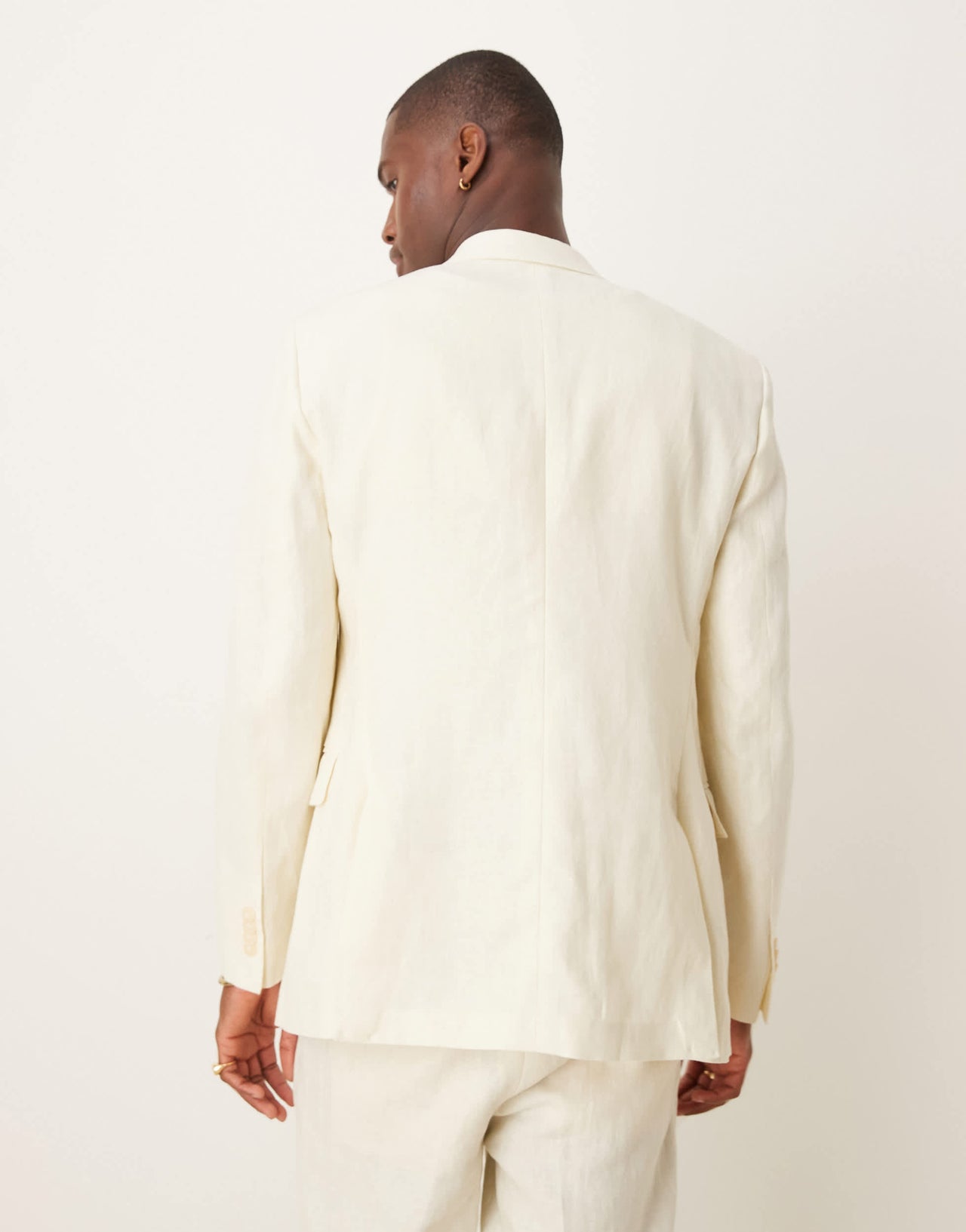 Mango slim fit double breasted linen suit blazer in ecru co-ord