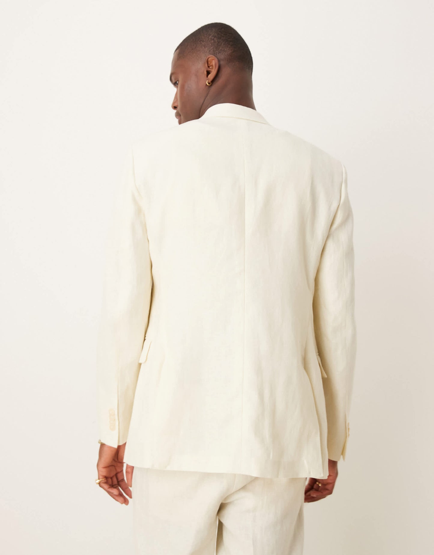 Mango slim fit double breasted linen suit blazer in ecru co-ord