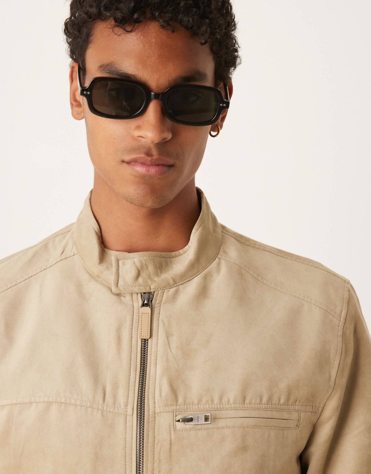 Mango suede look biker jacket in beige