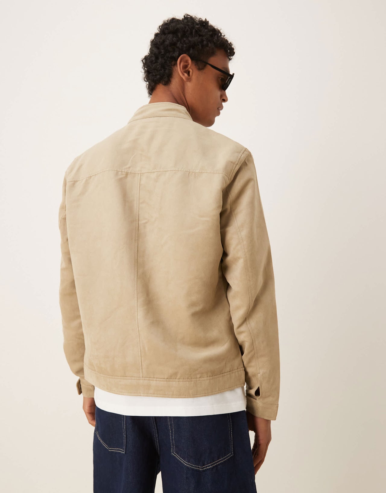 Mango suede look biker jacket in beige