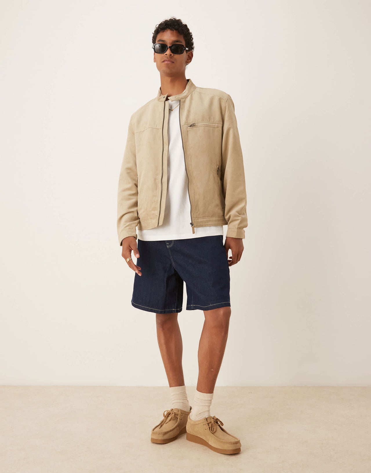 Mango suede look biker jacket in beige