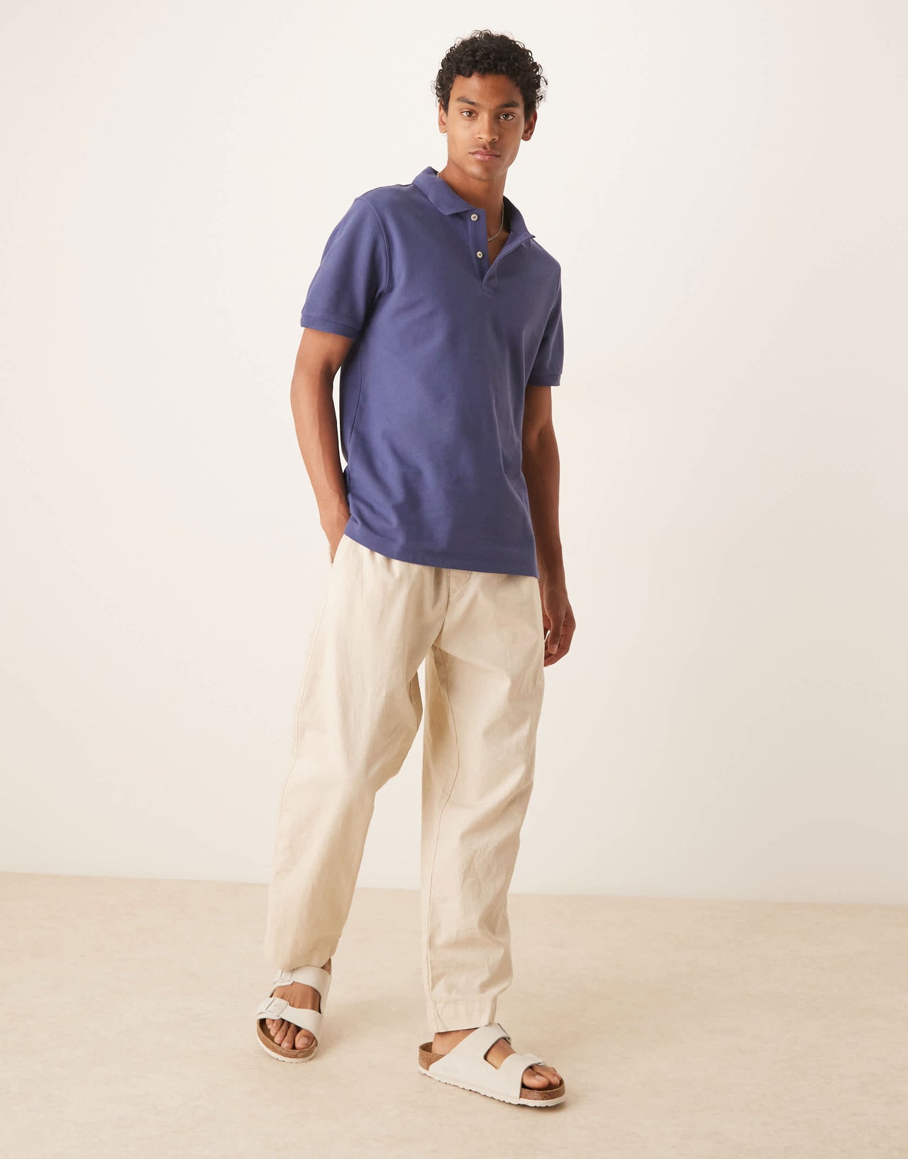 Mango jersey revere collar polo in washed blue