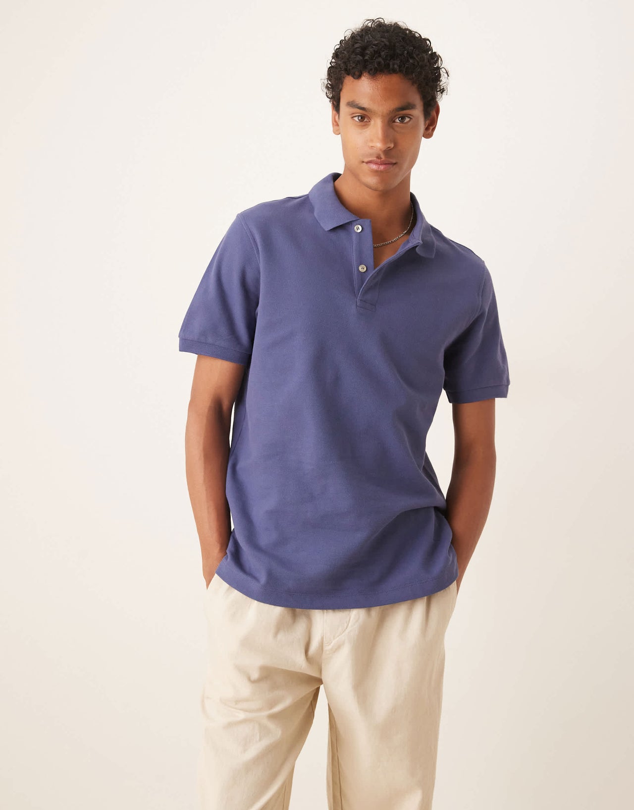 Mango jersey revere collar polo in washed blue