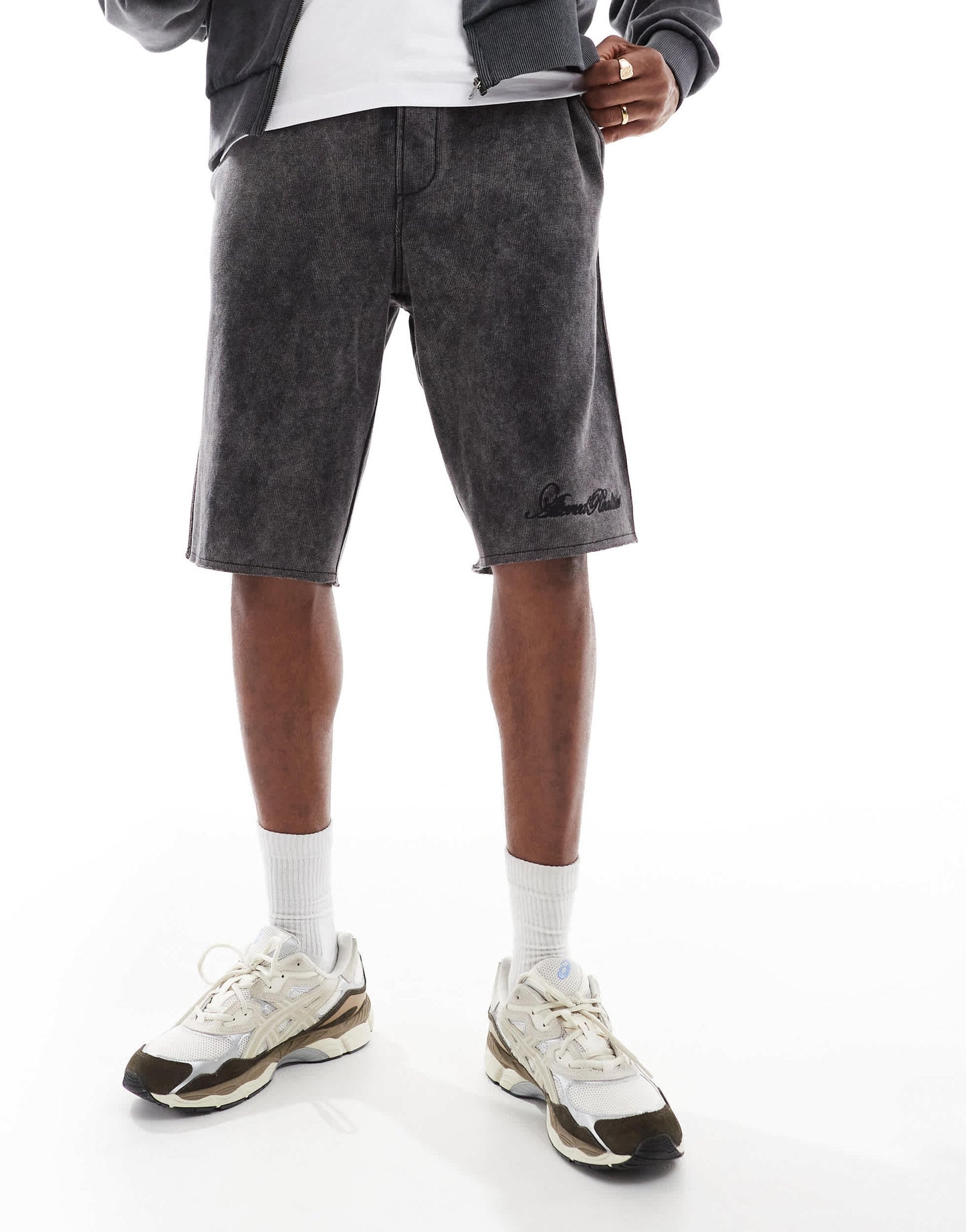 Bershka washed short co-ord in grey