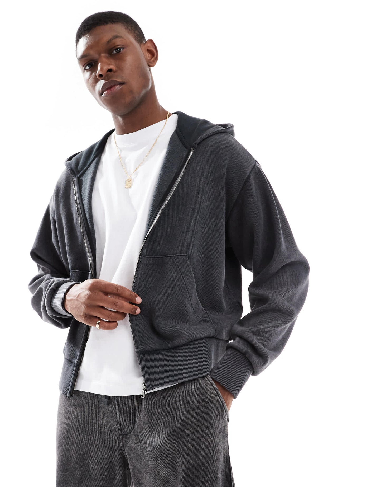 Bershka washed zip through hoodie co-ord in grey
