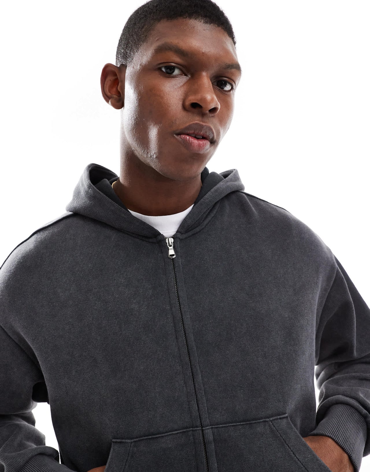 Bershka washed zip through hoodie co-ord in grey