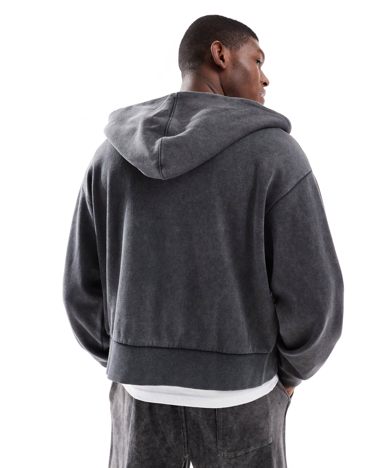 Bershka washed zip through hoodie co-ord in grey