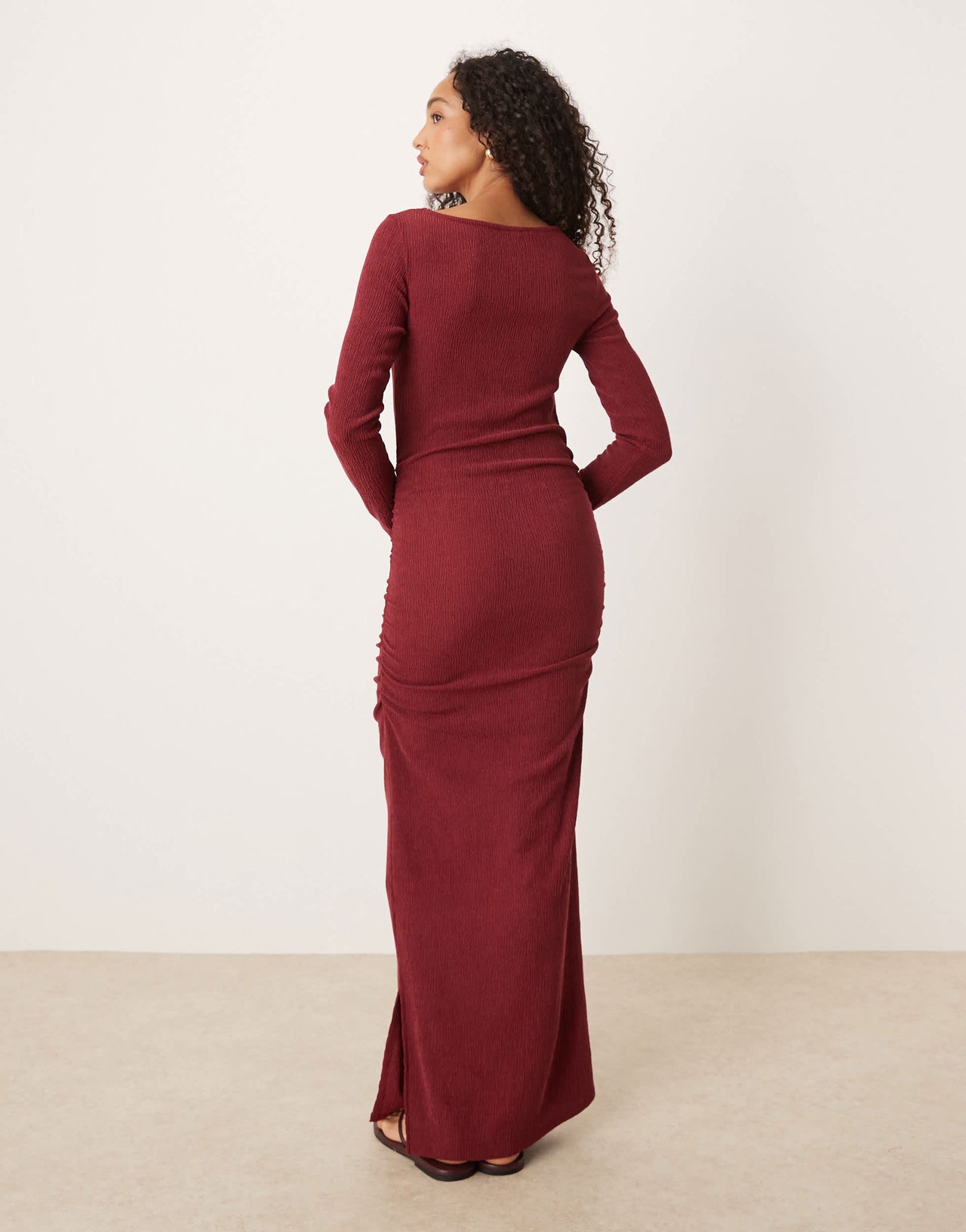 ASOS DESIGN slash neck long sleeve ruched midi dress