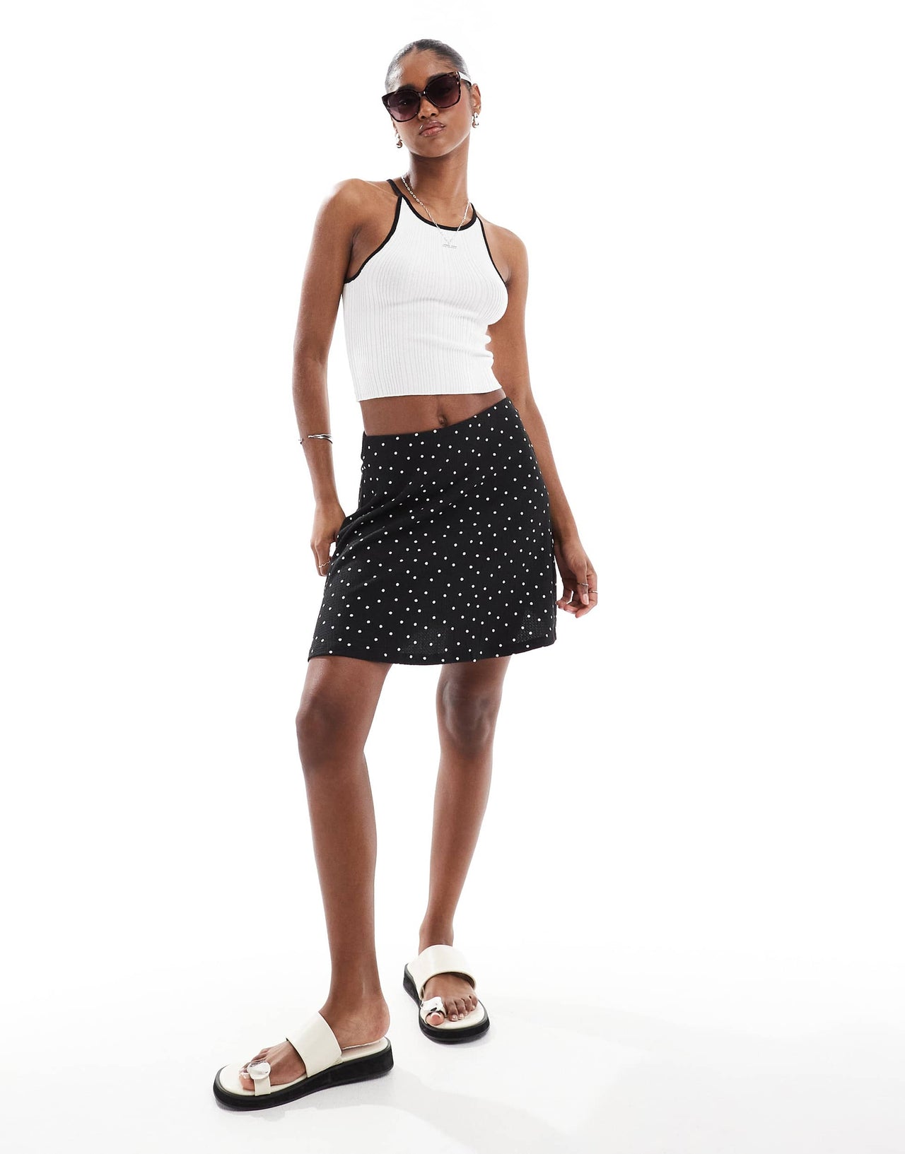 Brave Soul knitted cropped vest in white with black tipping