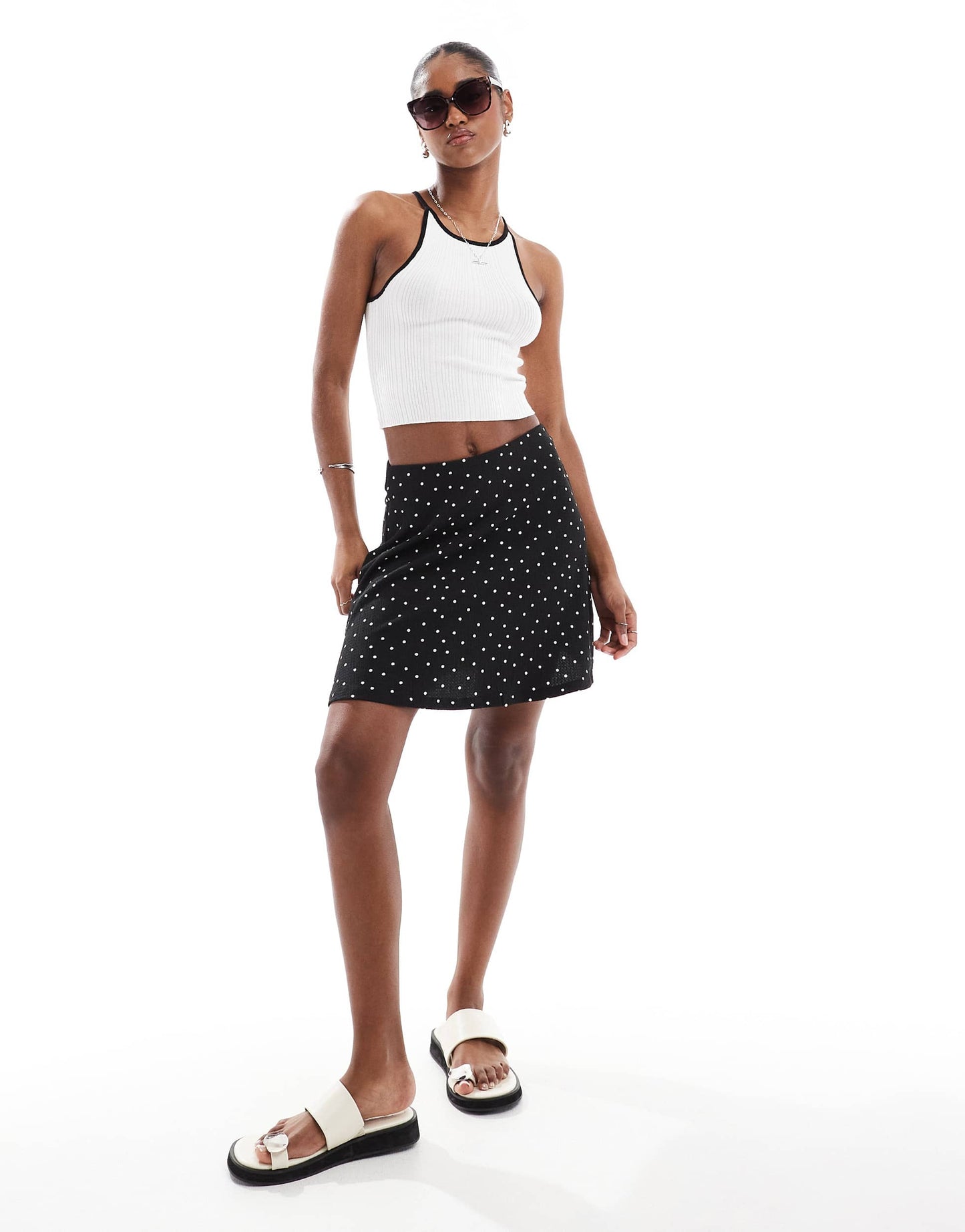 Brave Soul knitted cropped vest in white with black tipping