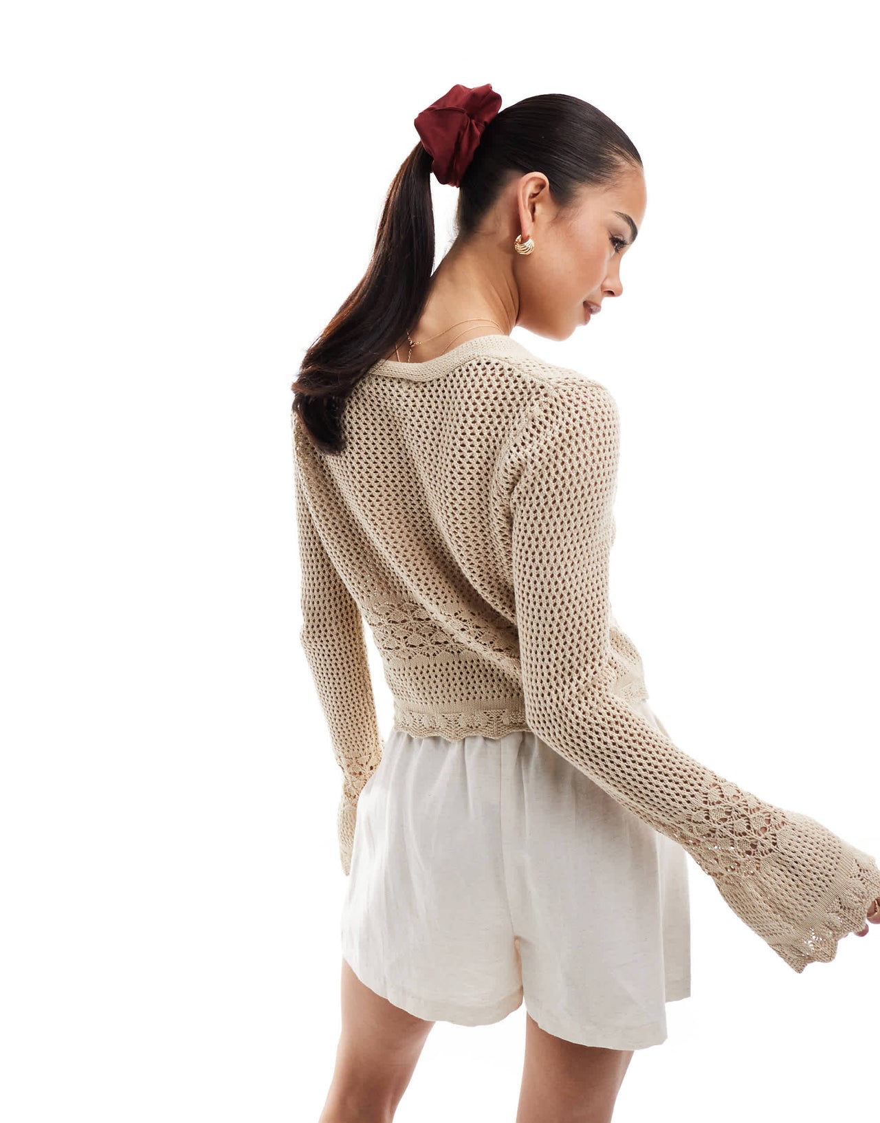 Brave Soul v-neck knitted cardigan with flared cuff in stone