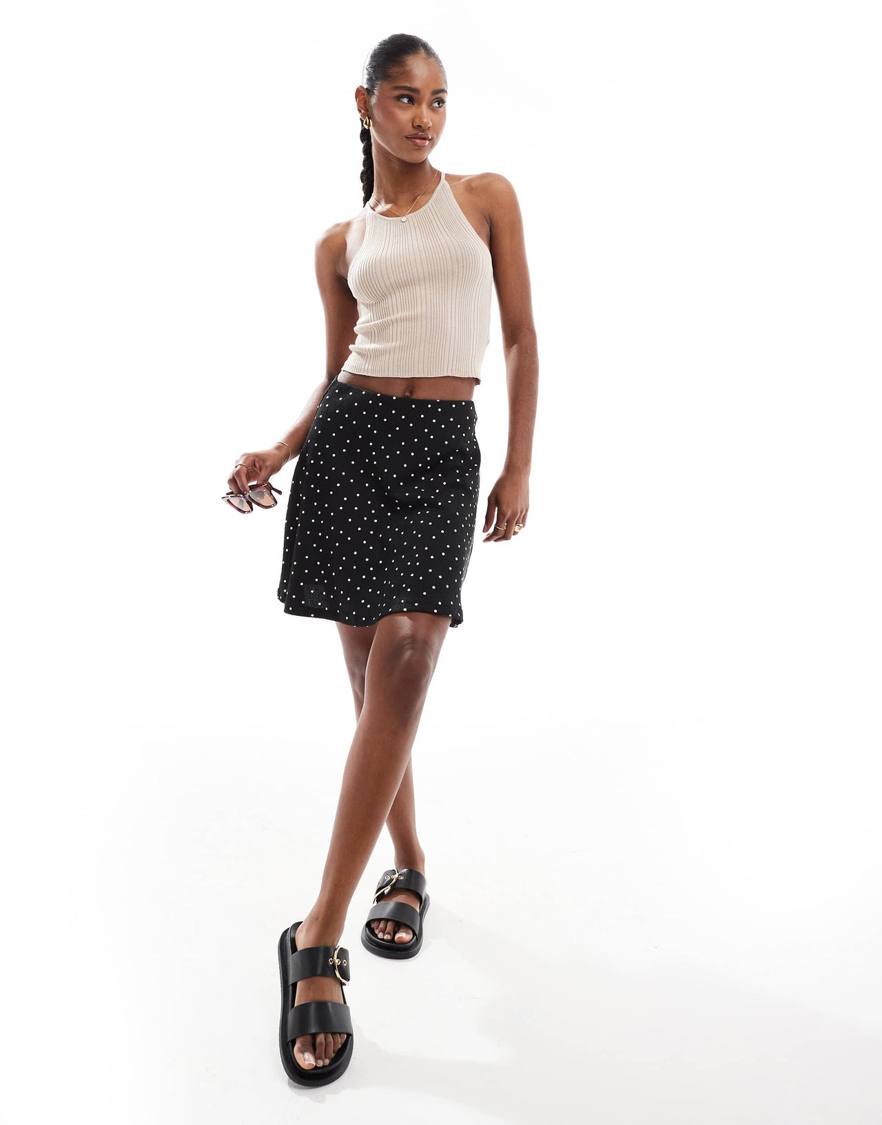 Brave Soul knitted cropped vest in stone