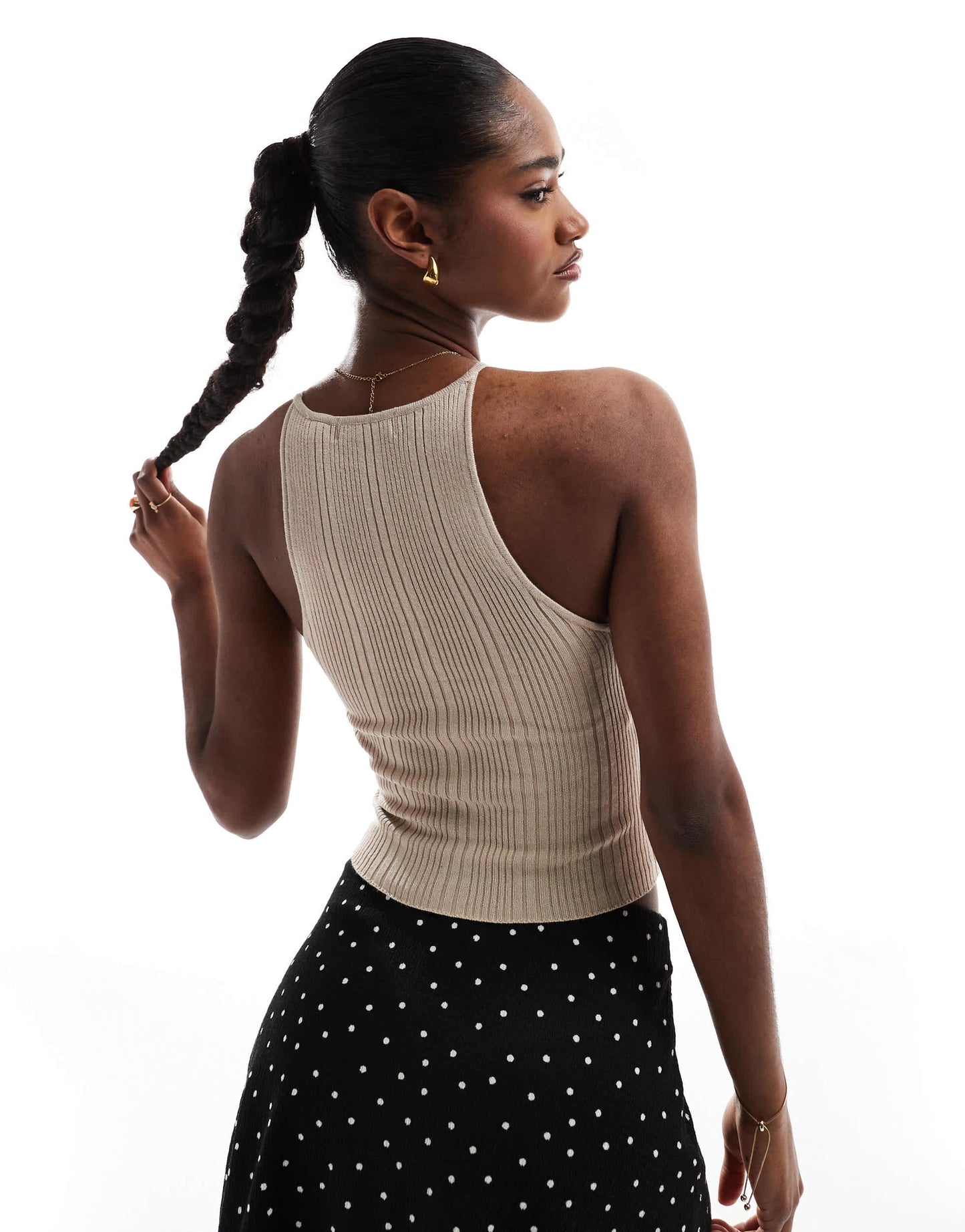 Brave Soul knitted cropped vest in stone