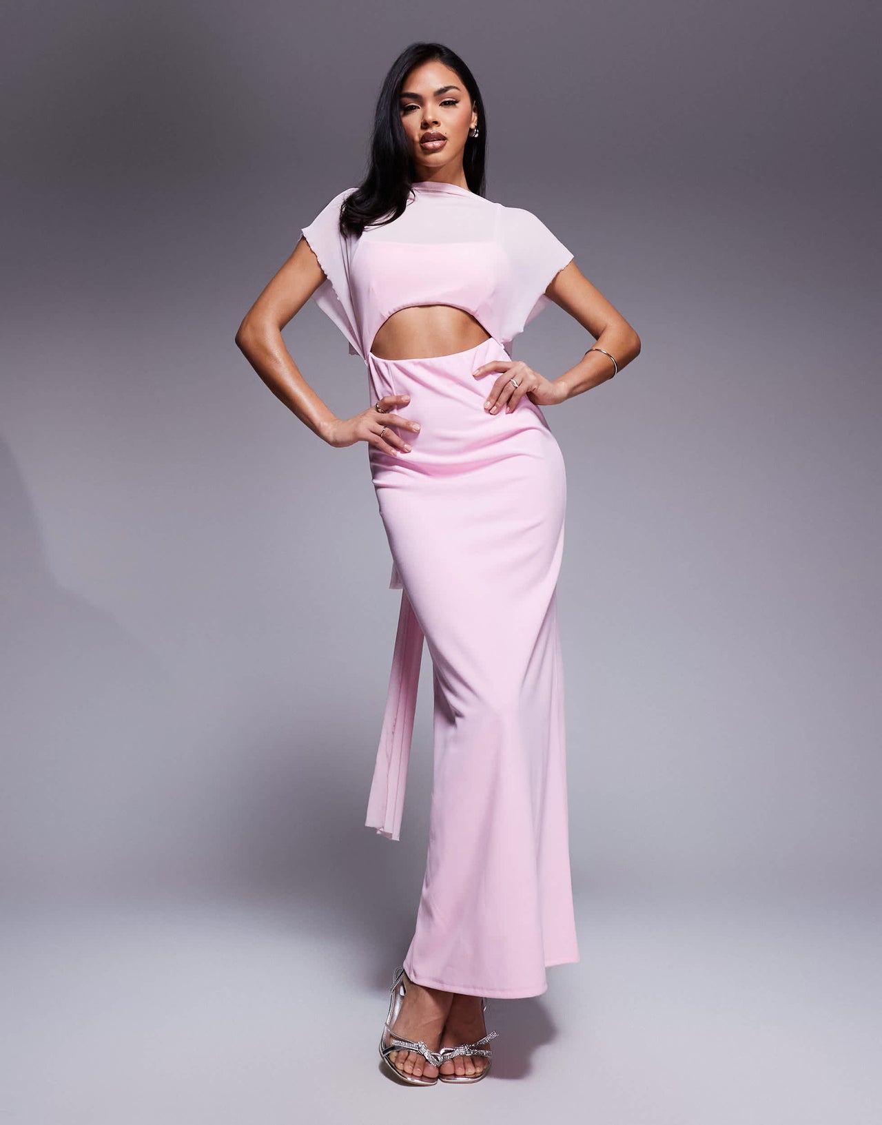 ASOS DESIGN sheer overlay maxi dress in light pink