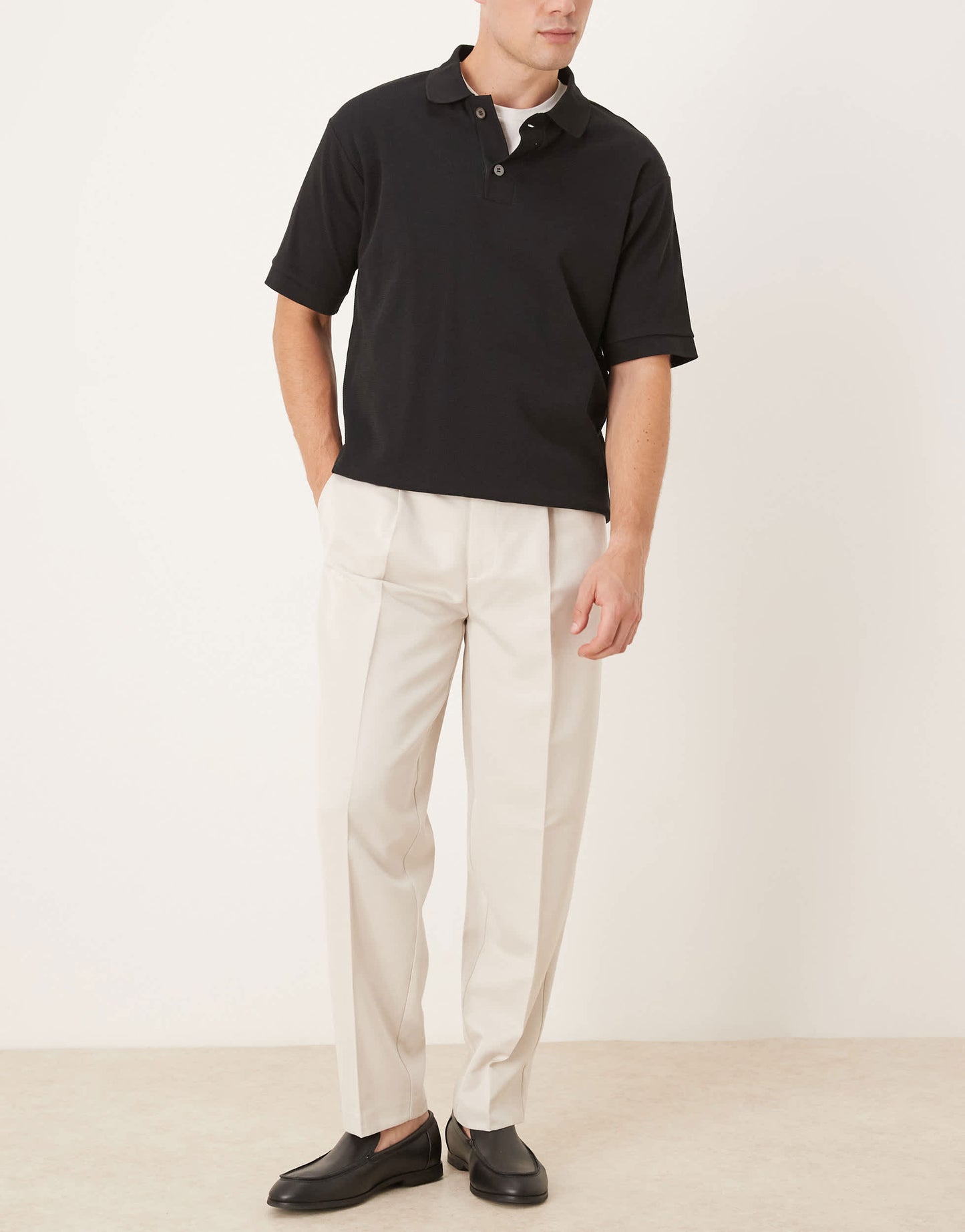 ASOS DESIGN smart oversized tapered trousers with front pleat in ecru