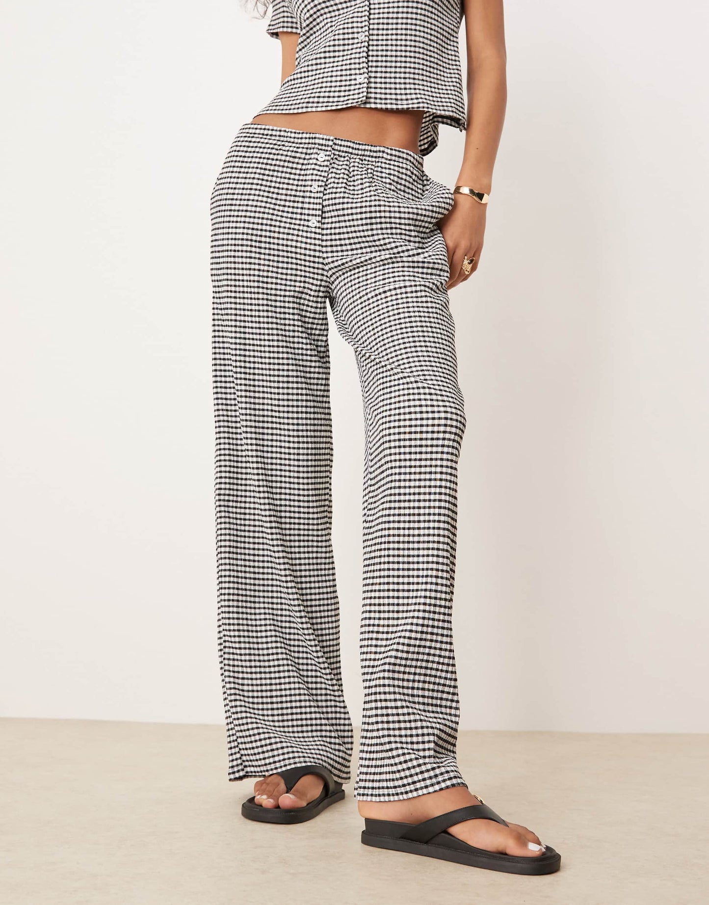 ASOS DESIGN wide leg trouser co-ord in mono gingham