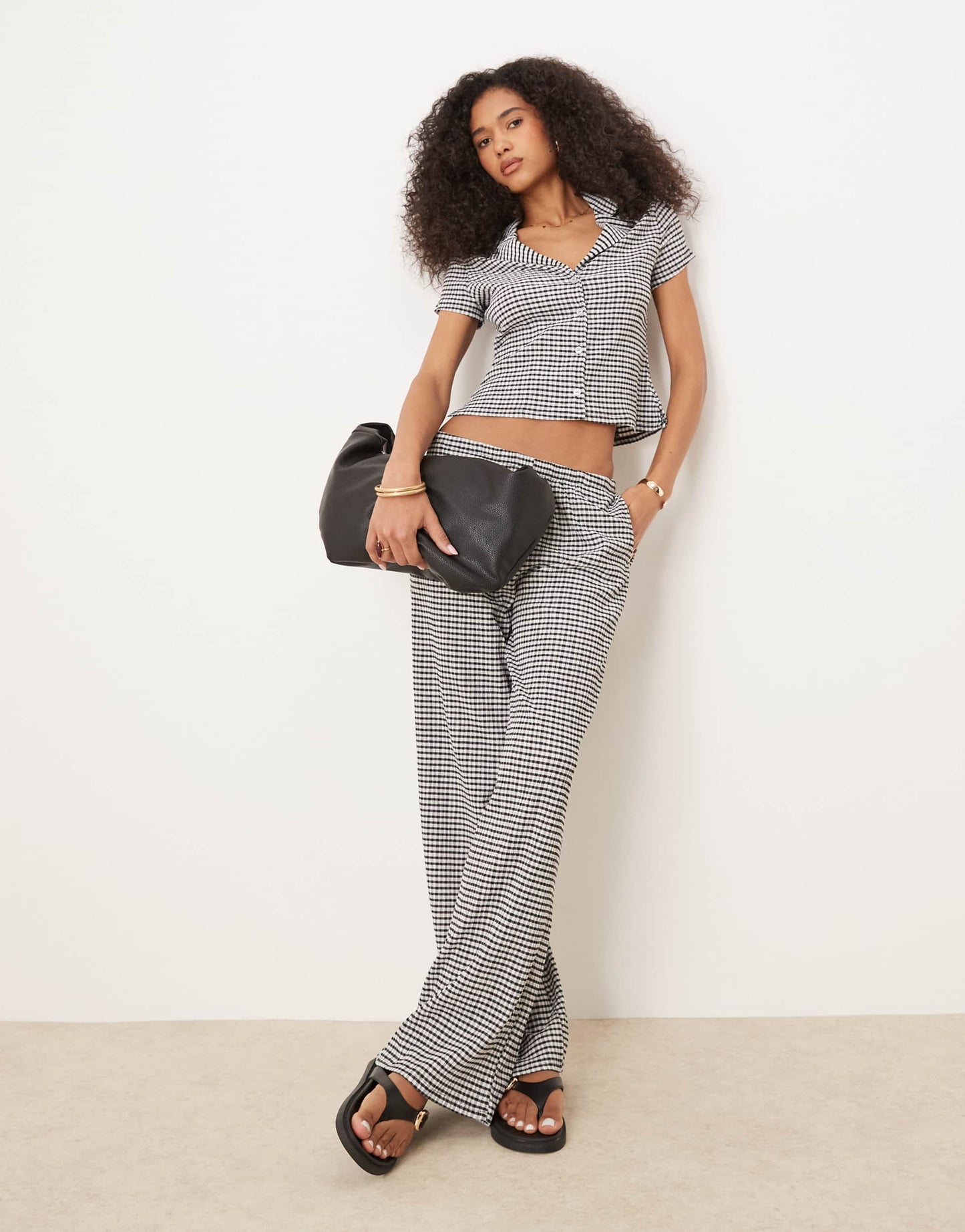 ASOS DESIGN shrunken revere collar shirt co-ord in mono gingham