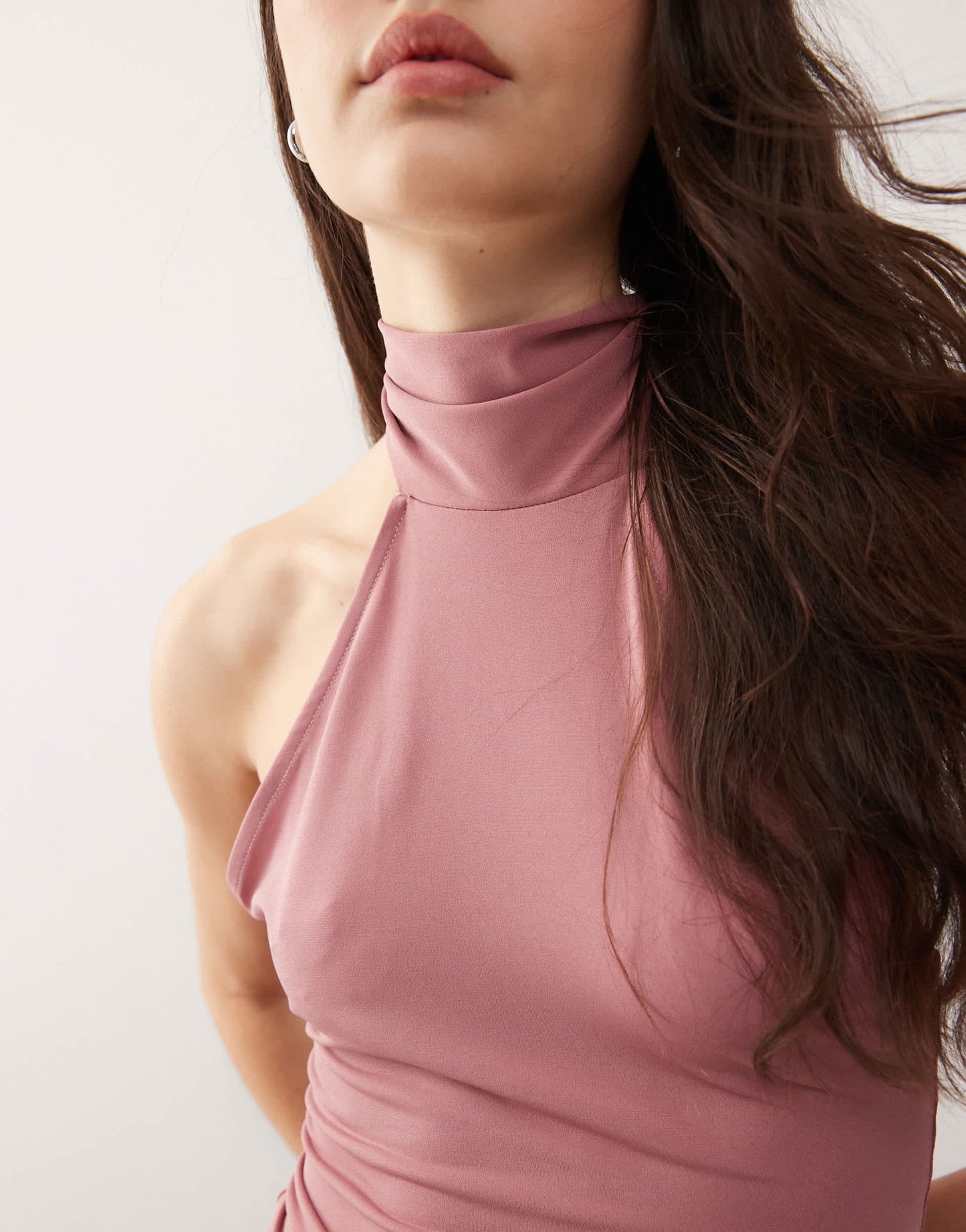 COLLUSION soft slinky halter neck crop top in rose co-ord