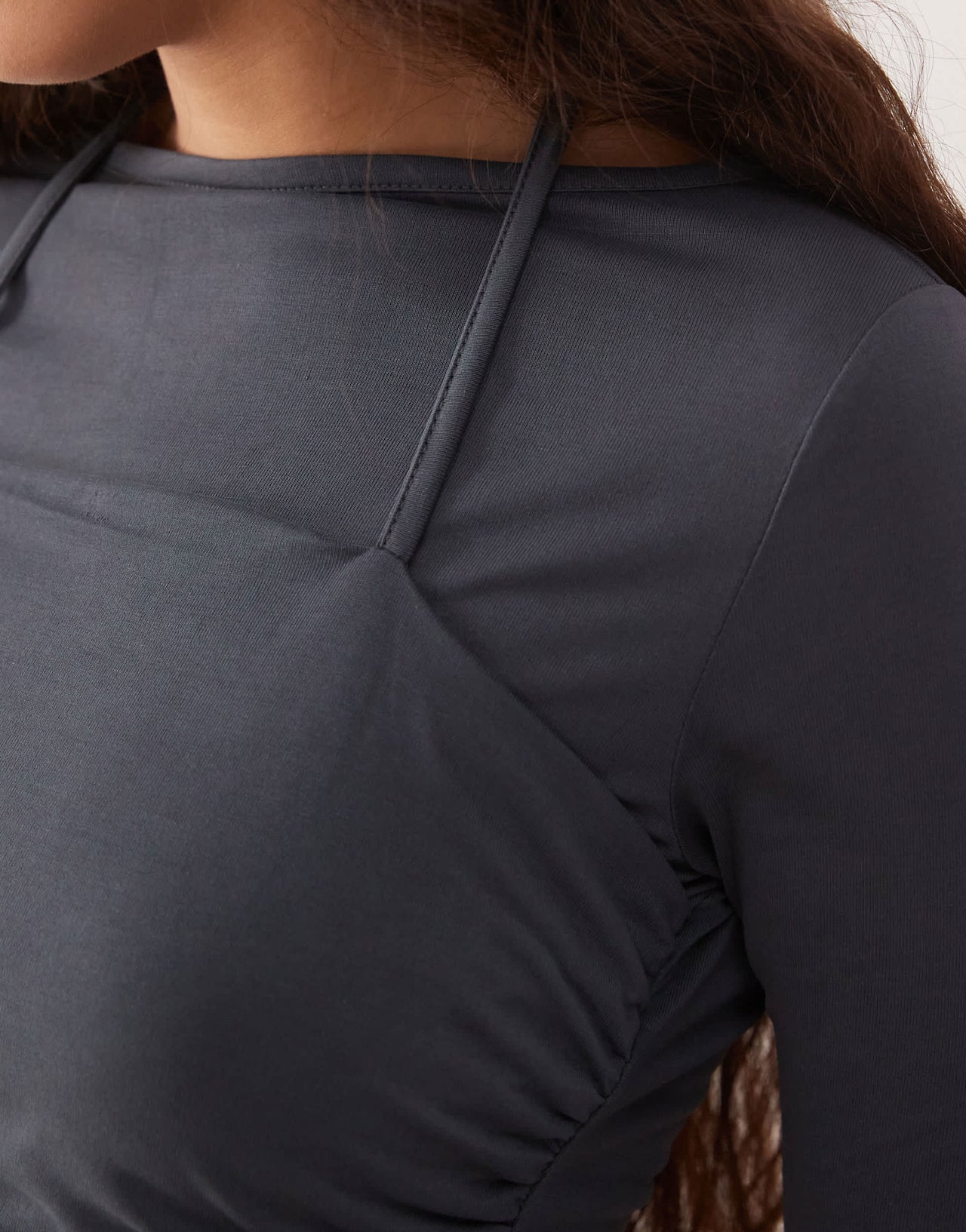 ASOS DESIGN double layer top with ruched halter in charcoal