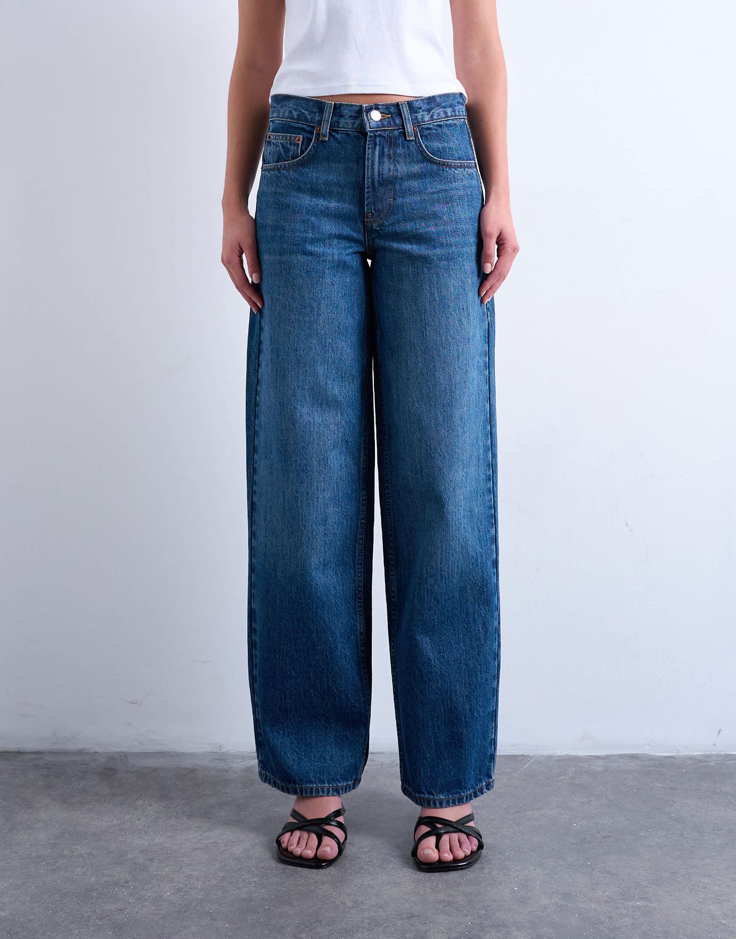 Topshop Cinch low rise jeans in dark stone wash