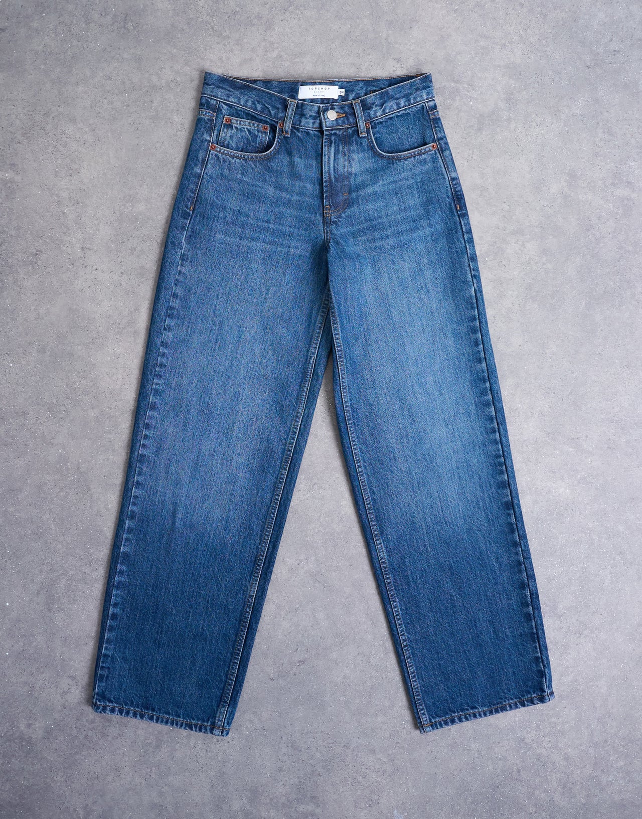 Topshop Cinch low rise jeans in dark stone wash