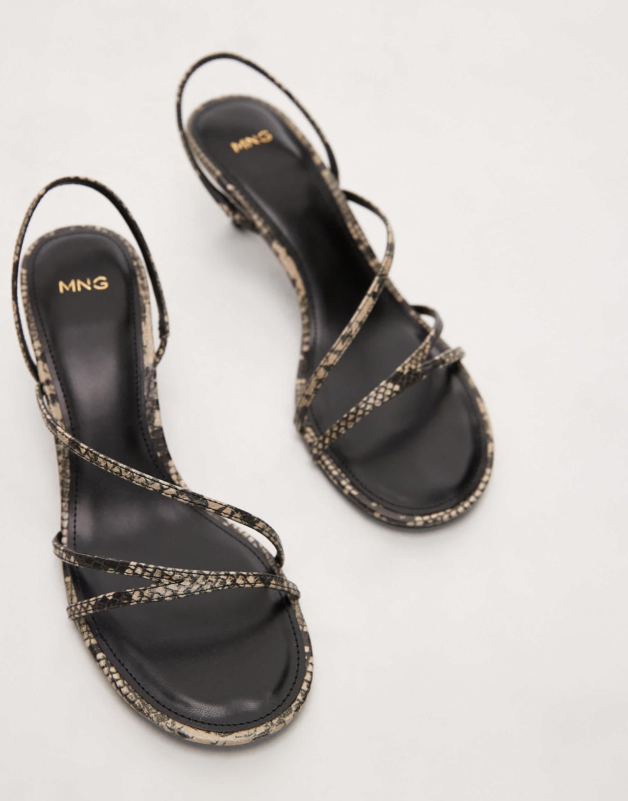Mango strappy kitten heel sandal in snake skin