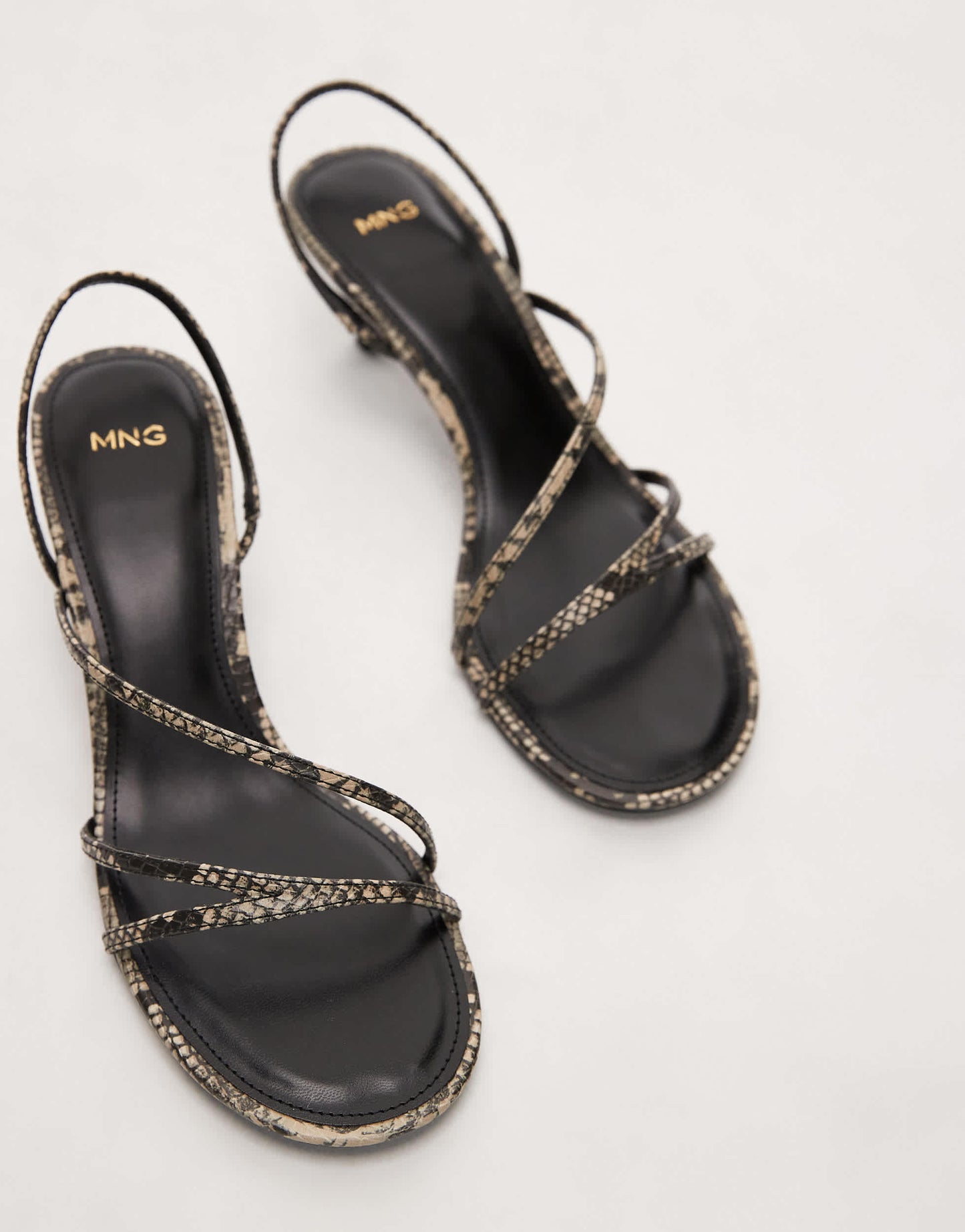 Mango strappy kitten heel sandal in snake skin