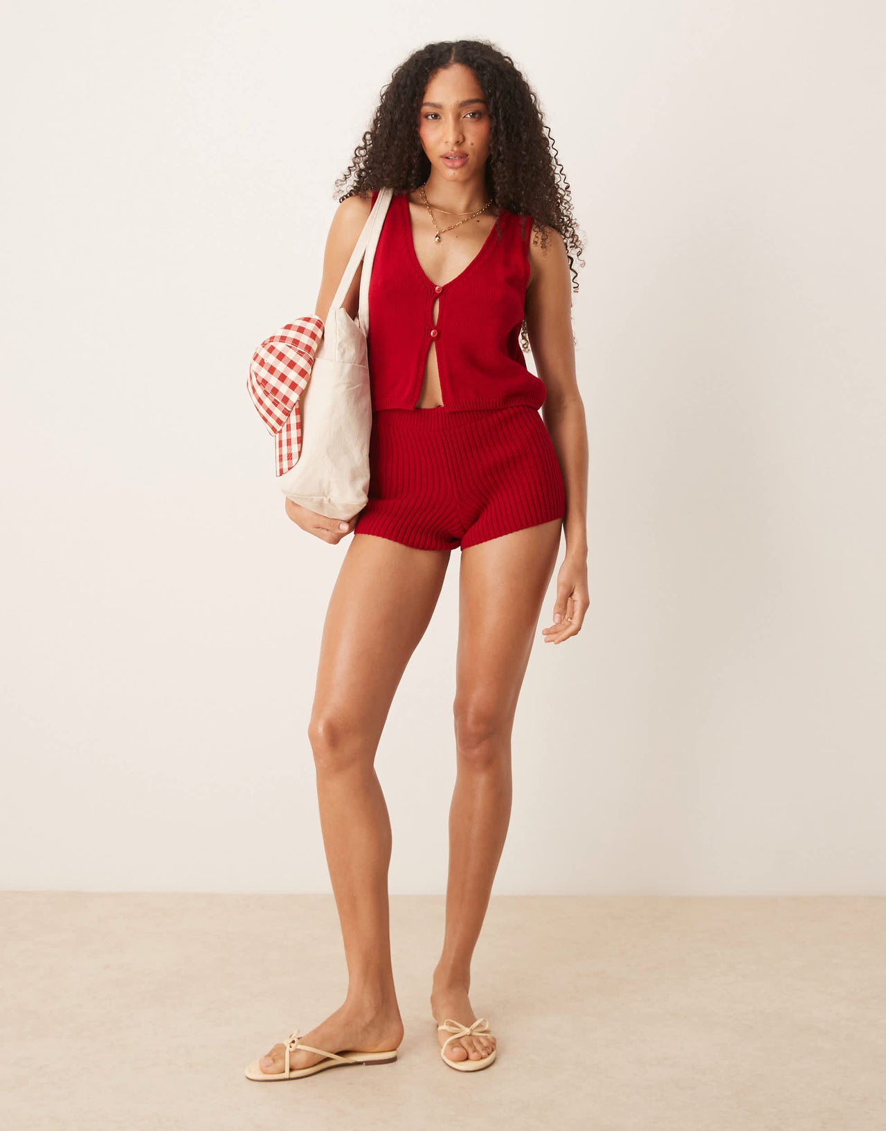 ASOS DESIGN bianca buttoned waistcoat co-ord in red