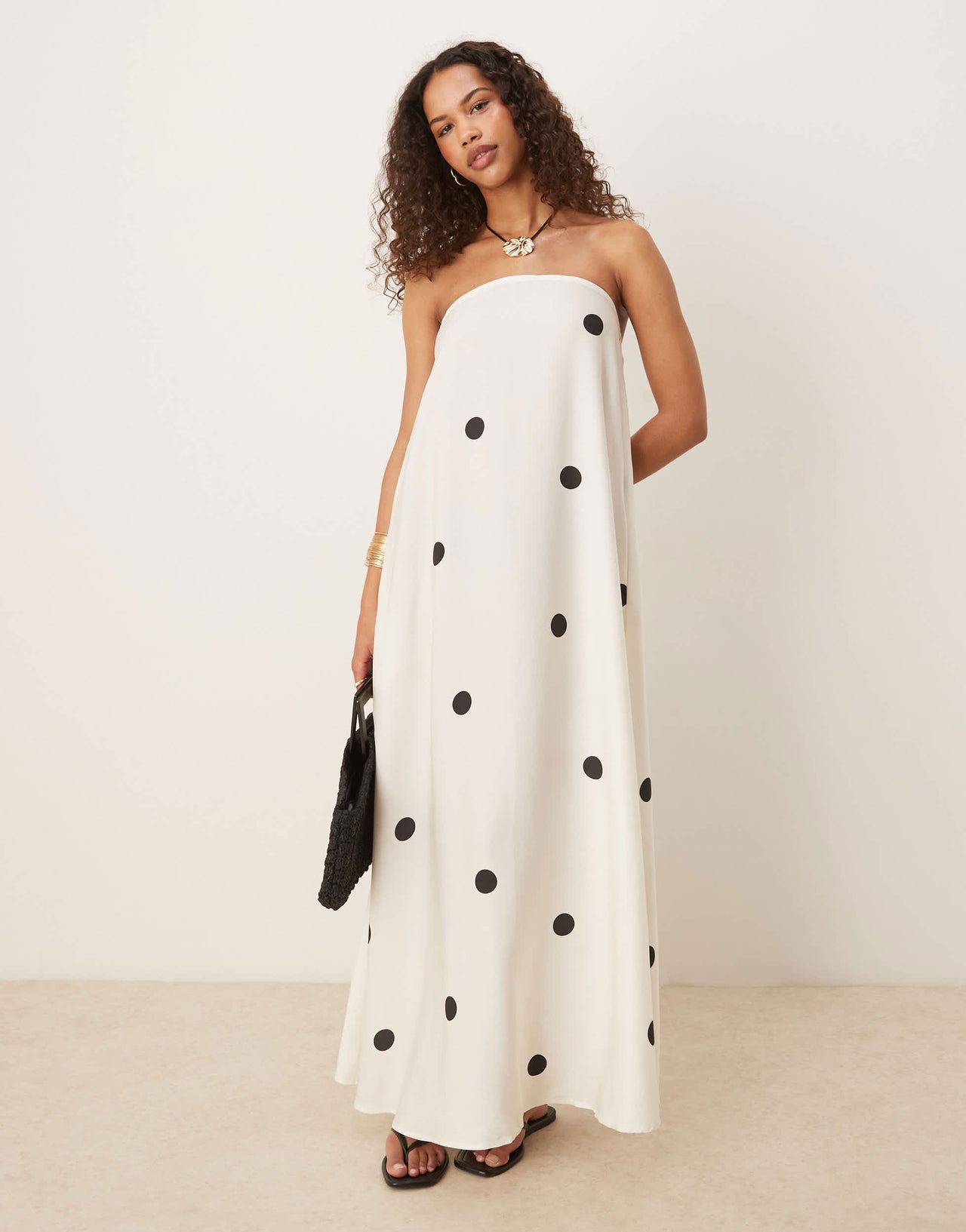 ASOS DESIGN cupro bandeau maxi sundress in mono spot print - MULTI