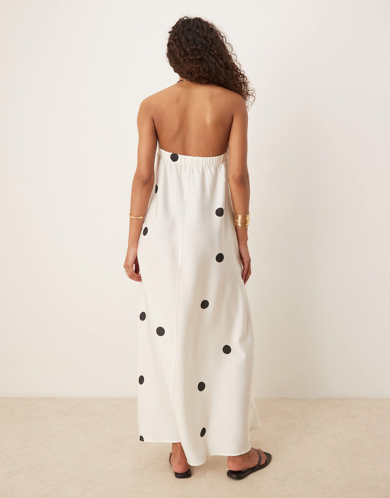 ASOS DESIGN cupro bandeau maxi sundress in mono spot print - MULTI