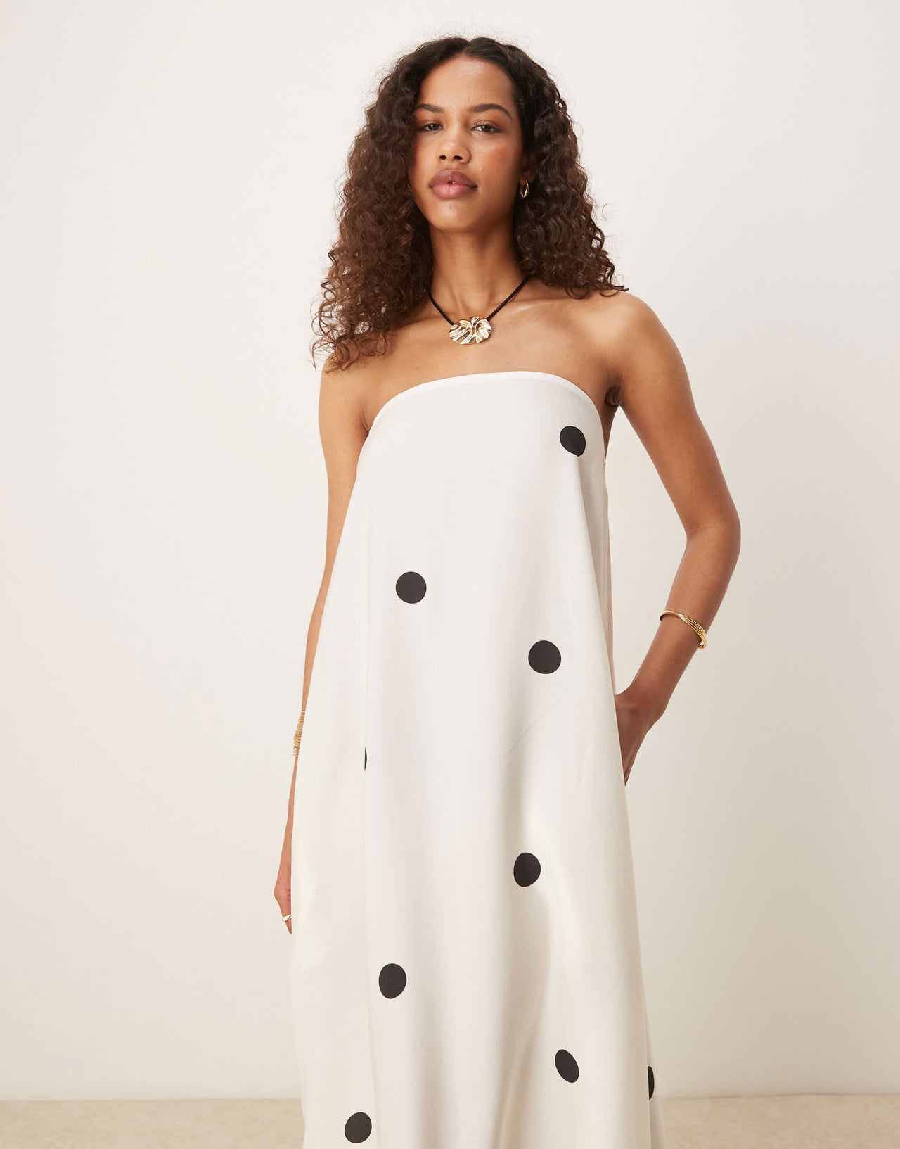 ASOS DESIGN cupro bandeau maxi sundress in mono spot print - MULTI