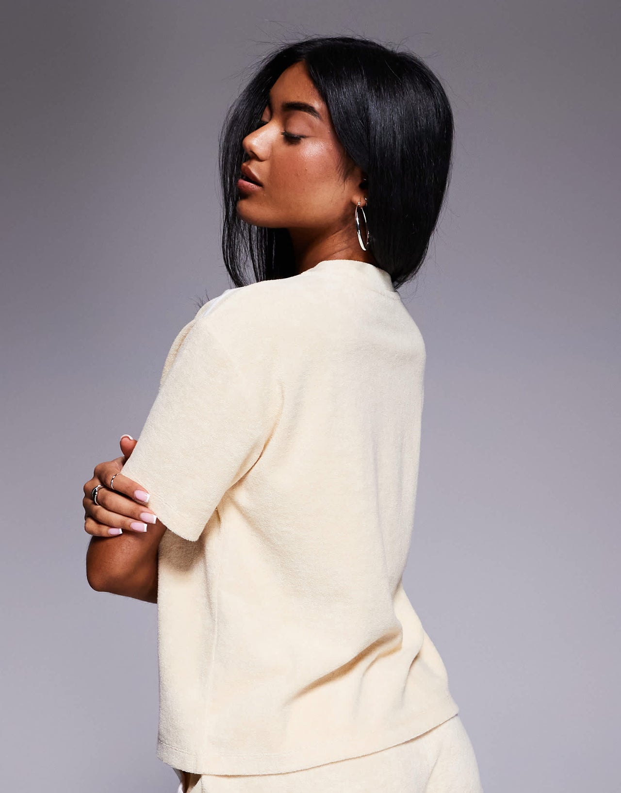 Weekend Collective co-ord t-shirt with towelling in buttermilk