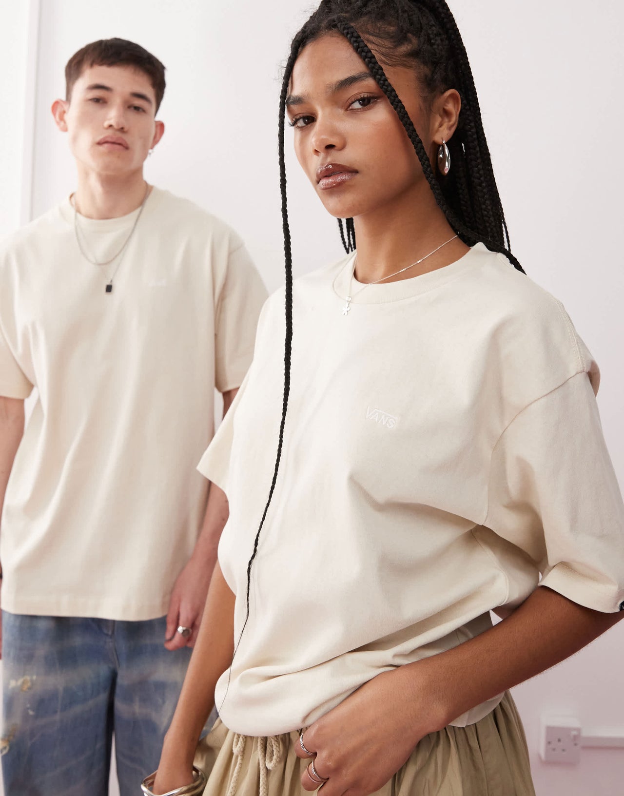 Vans left chest logo oversized t-shirt in beige - Exclusive to ASOS
