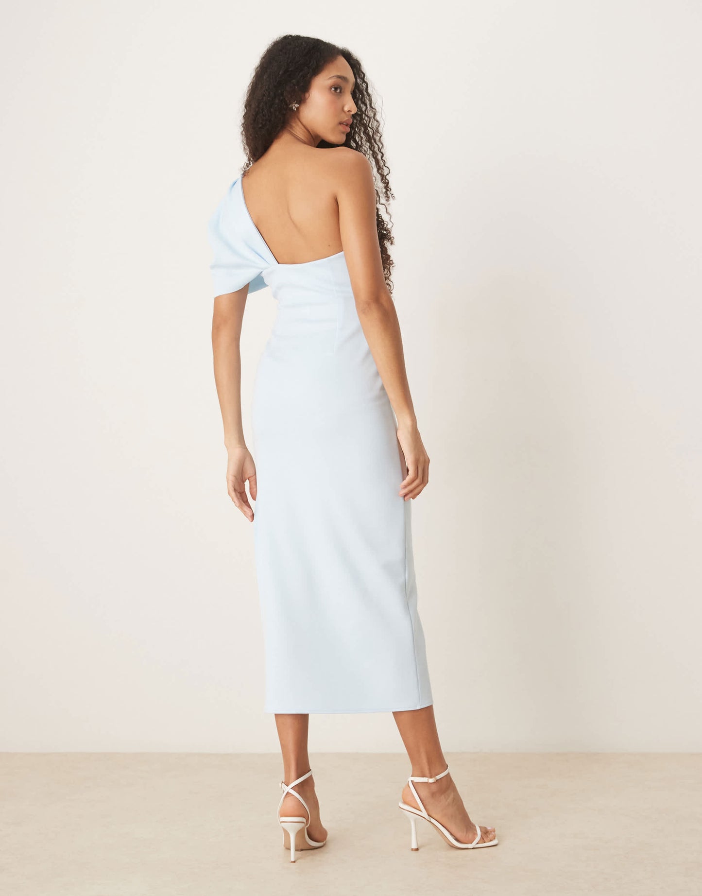 ASOS DESIGN  off shoulder bow detail midi dress in light blue in scuba-style fabric