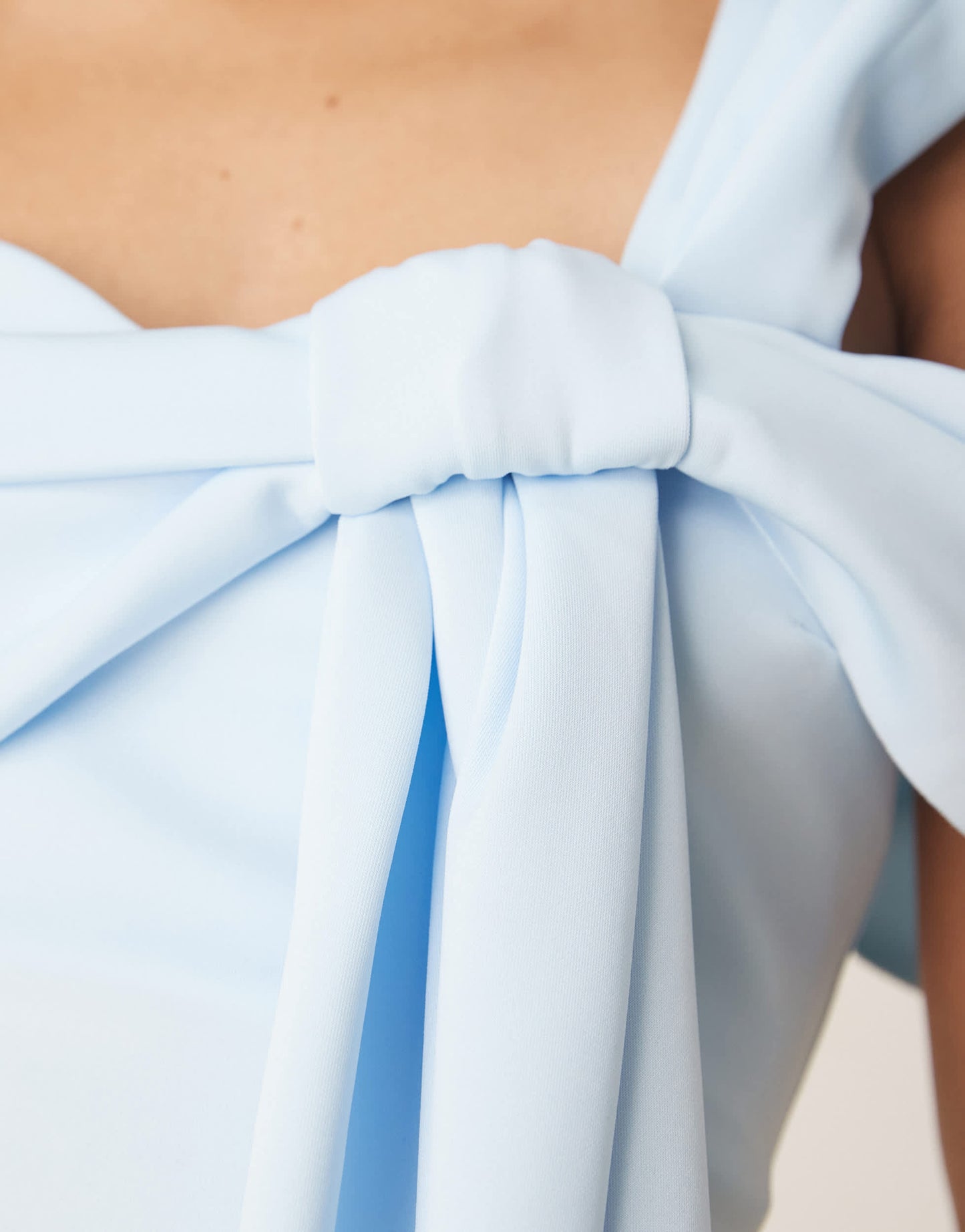ASOS DESIGN  off shoulder bow detail midi dress in light blue in scuba-style fabric