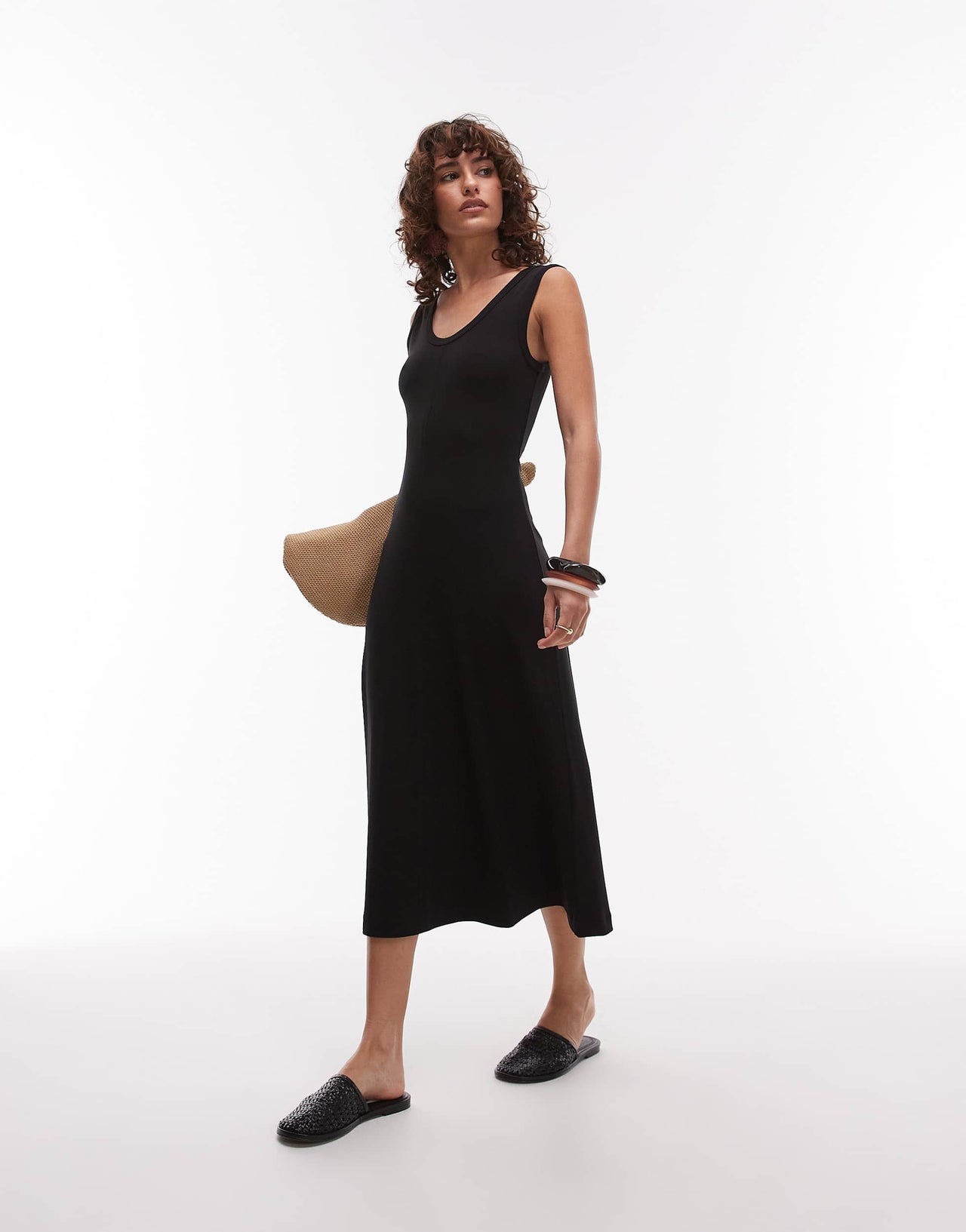 ARKET compact rib sleeveless midi dress in black