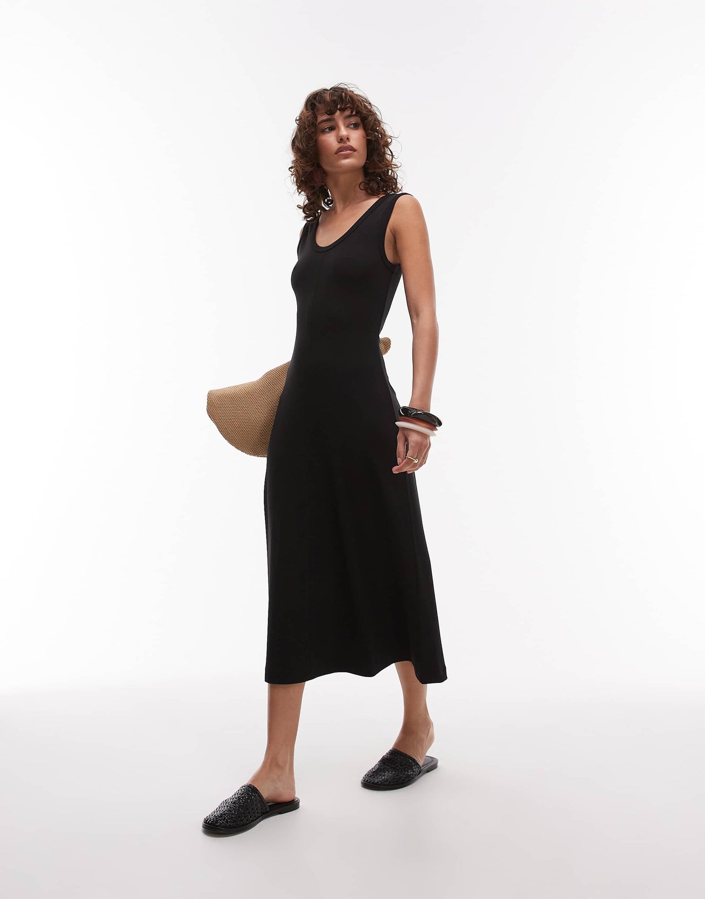 ARKET compact rib sleeveless midi dress in black