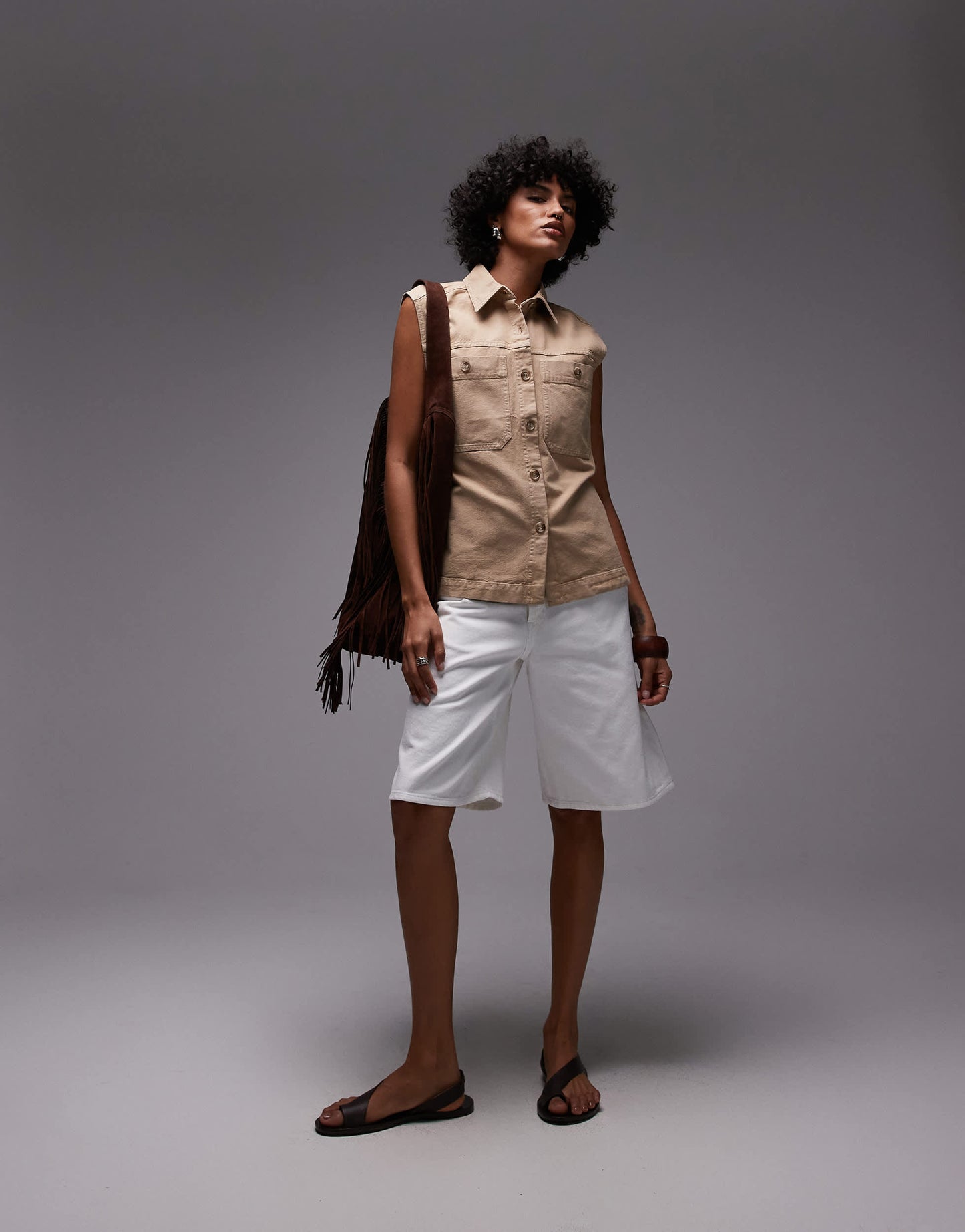 ARKET pure cotton oversized belted workwear waistcoat in beige