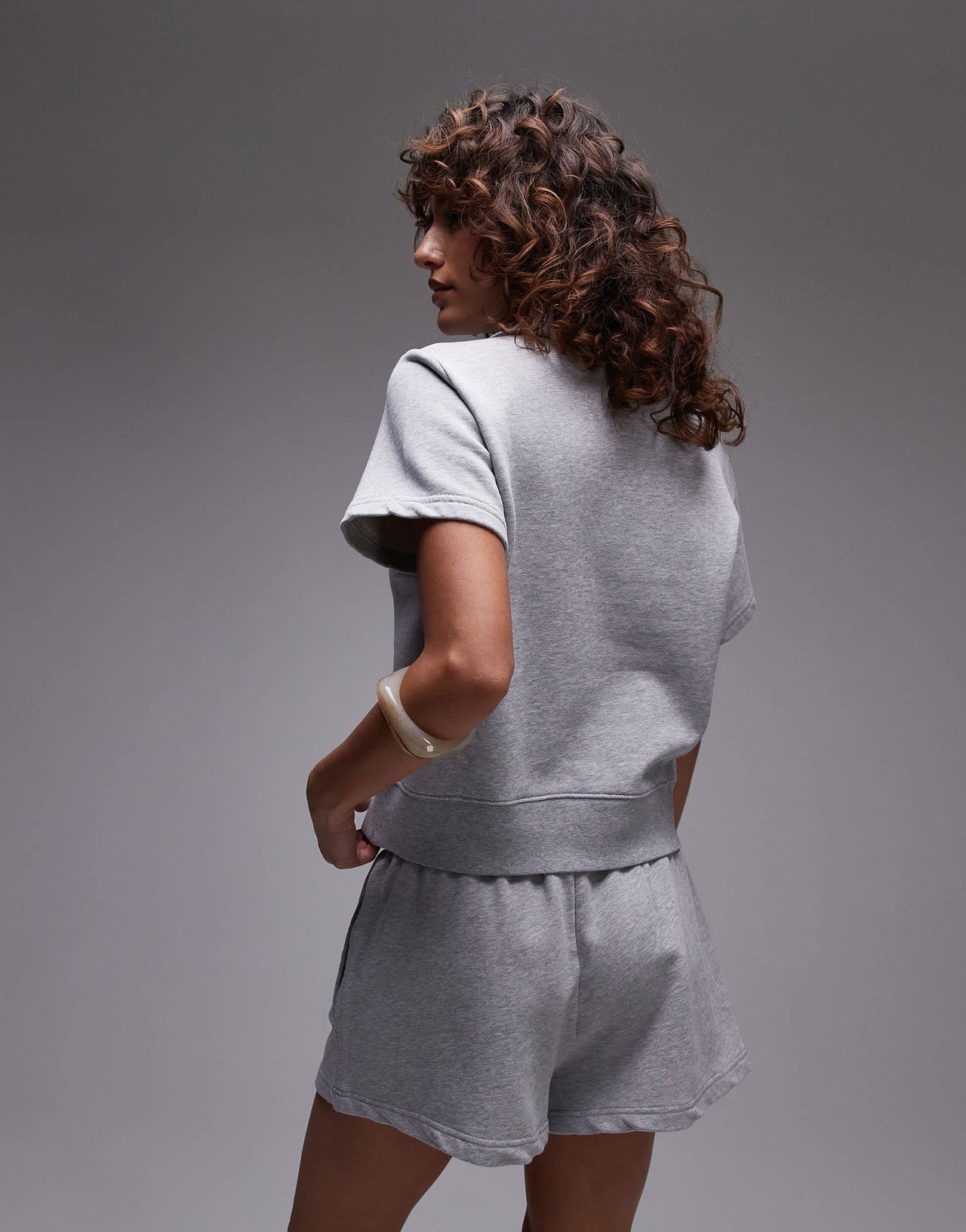 ARKET quarter zip short sleeve polo in grey