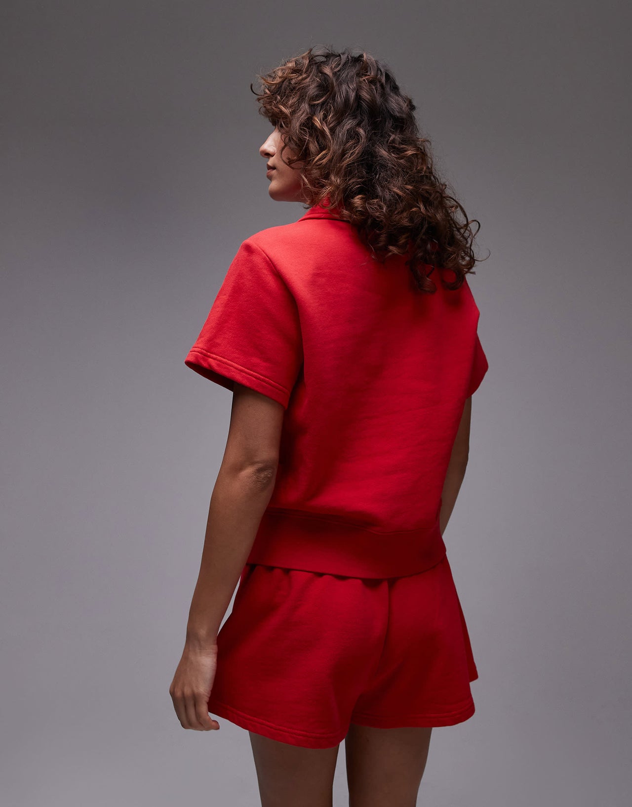 ARKET quarter zip short sleeve polo in red