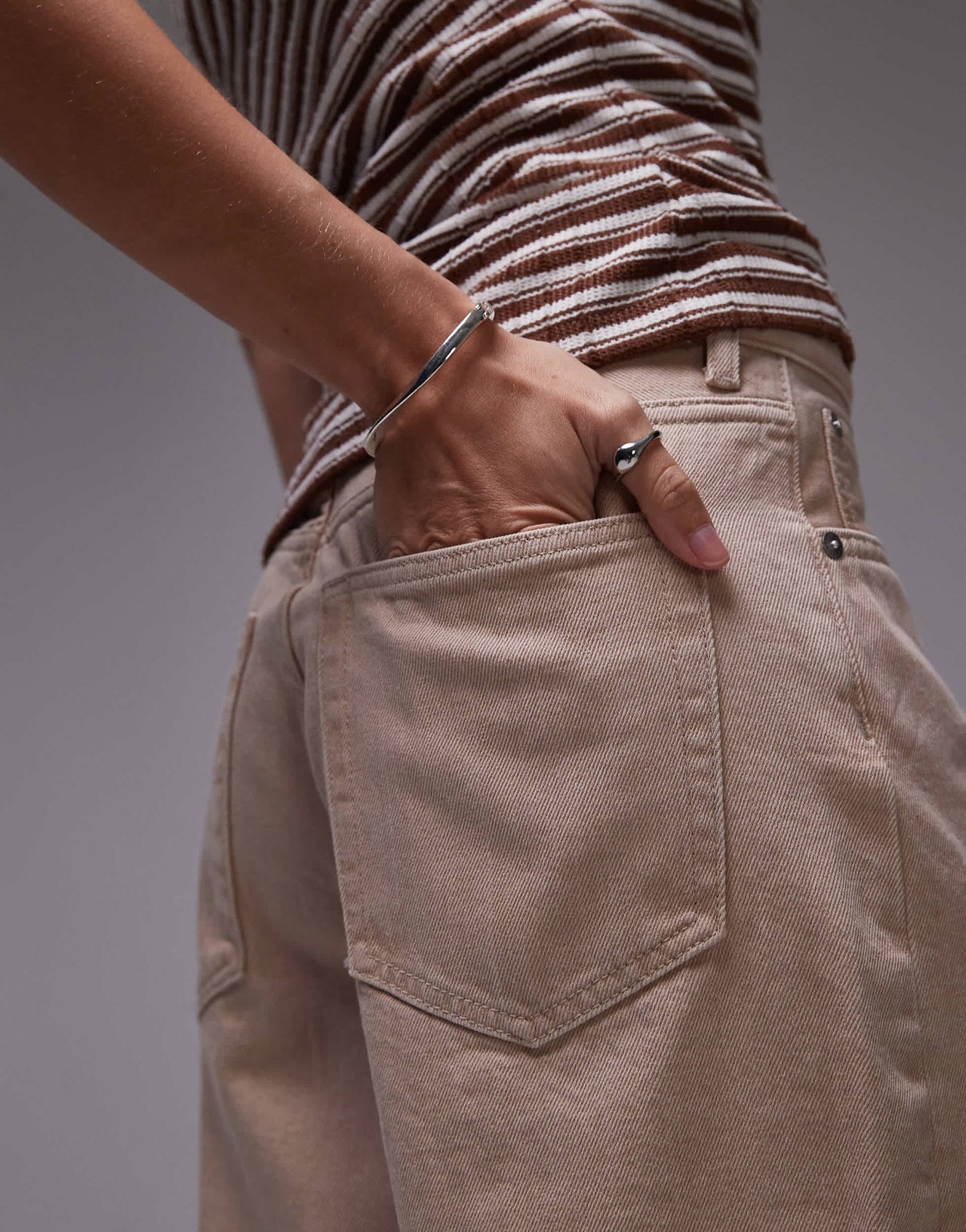 ARKET mid waist five pocket loose denim twill shorts in sand