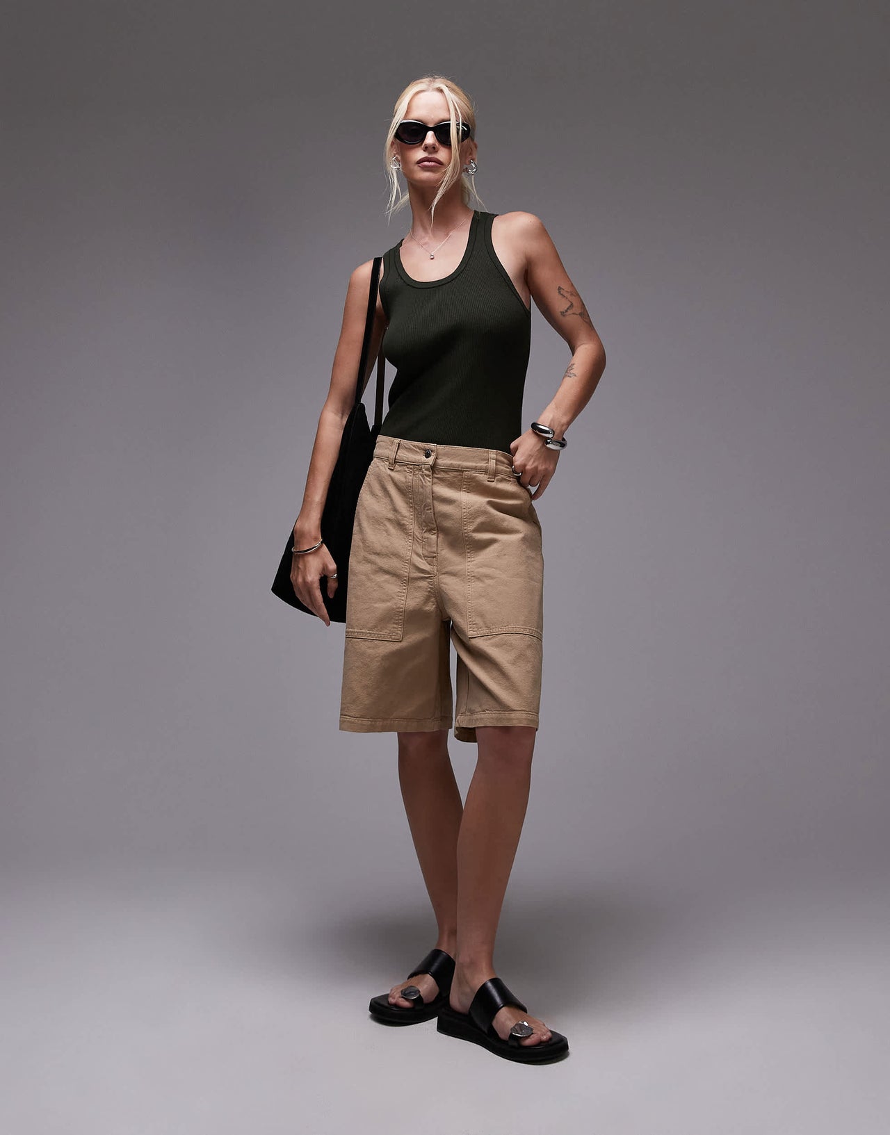 ARKET cotton utility bermuda shorts in beige