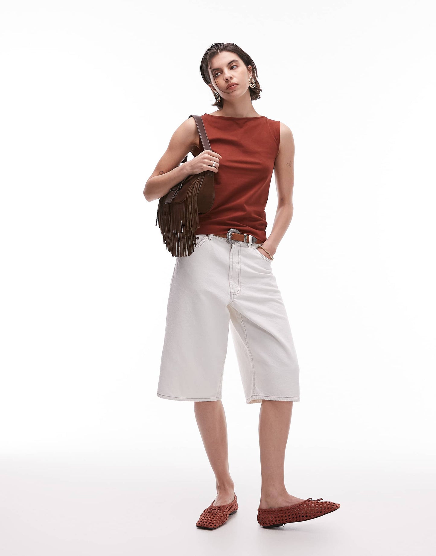 ARKET jersey boat neck tank top in rust red