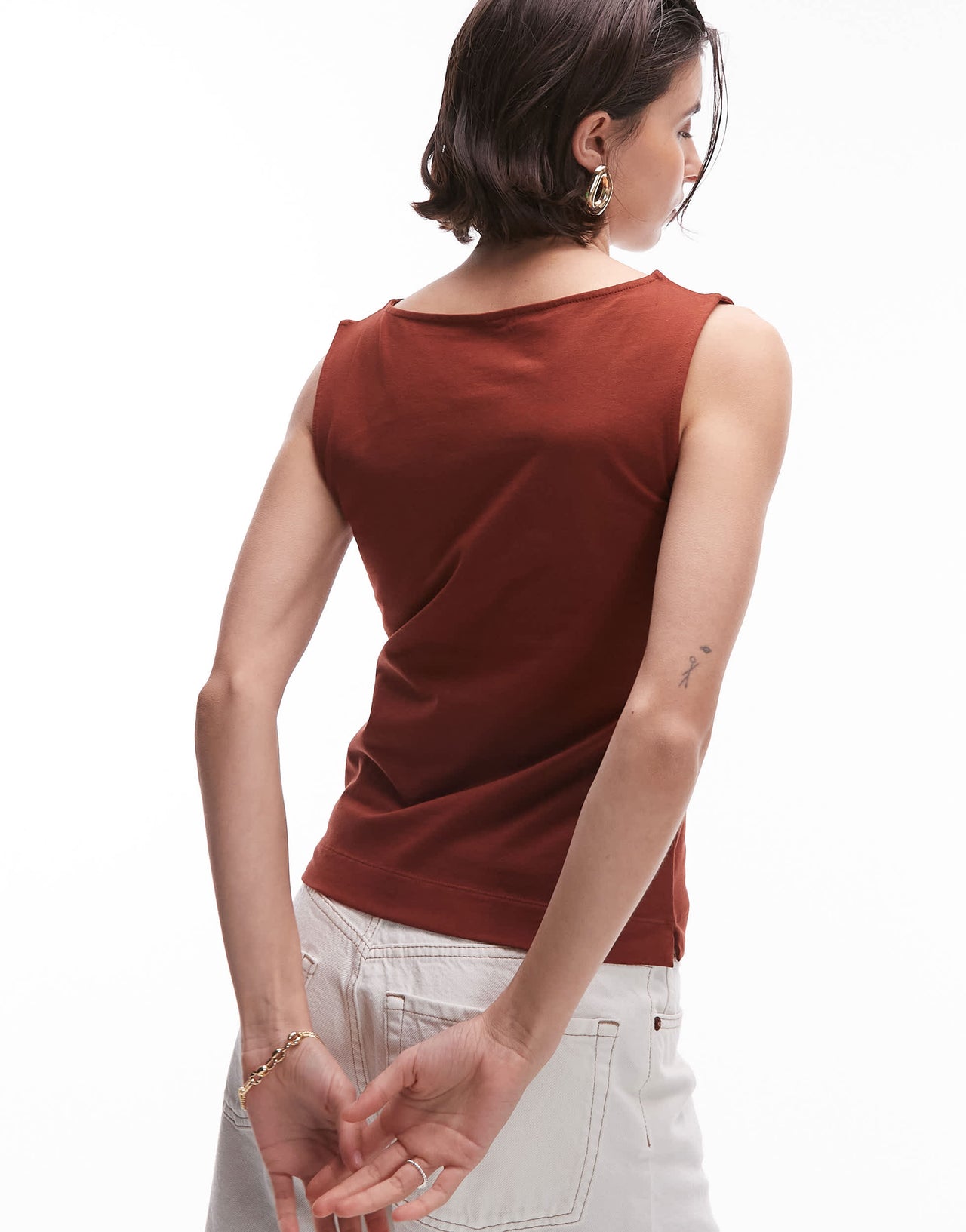 ARKET jersey boat neck tank top in rust red