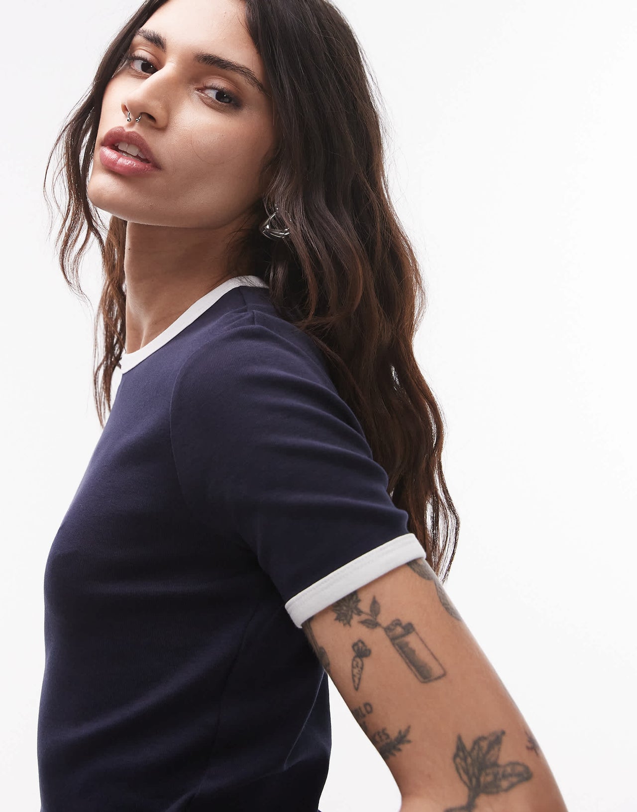 ARKET jersey ribbed t-shirt in navy blue with contrast binding