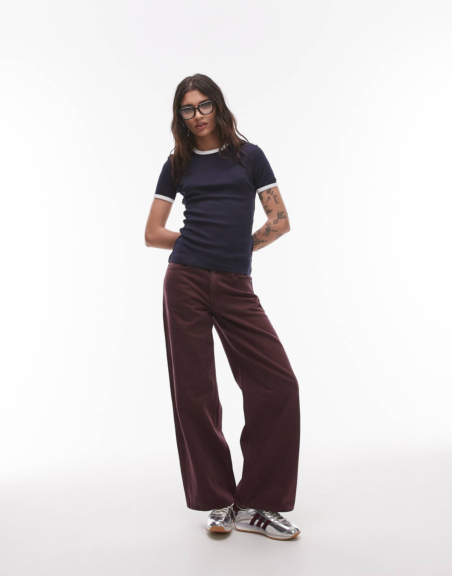 ARKET jersey ribbed t-shirt in navy blue with contrast binding