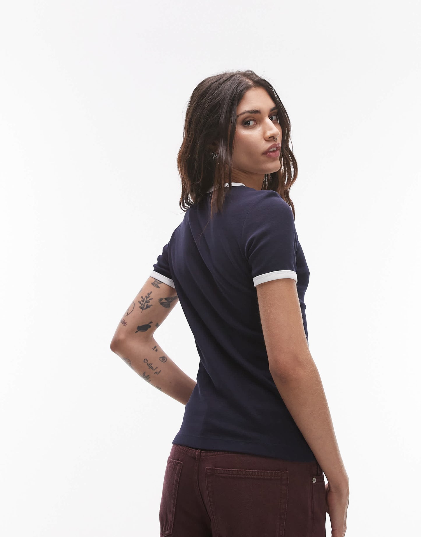 ARKET jersey ribbed t-shirt in navy blue with contrast binding