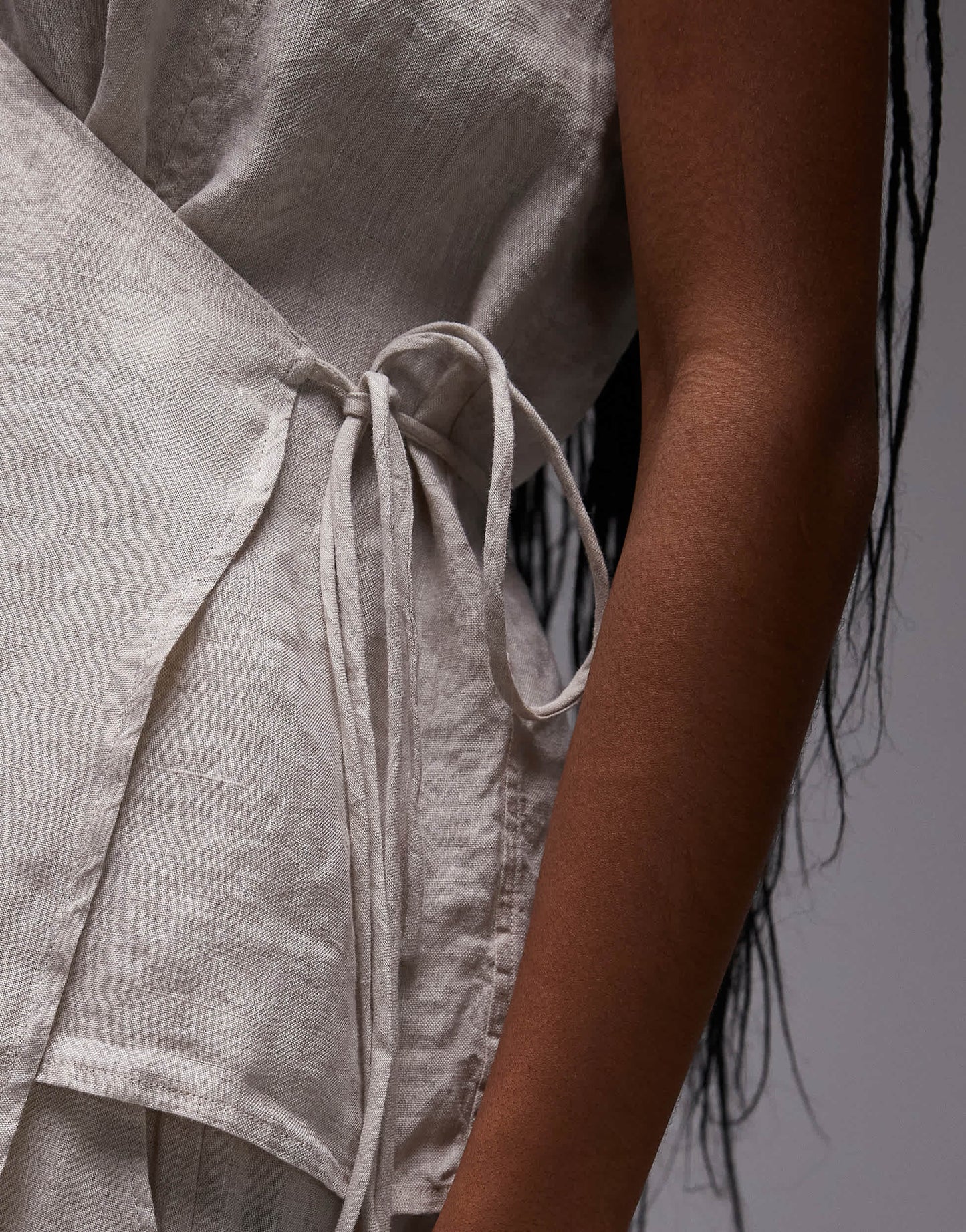 ARKET linen sleeveless shirt with tie wrap front in beige